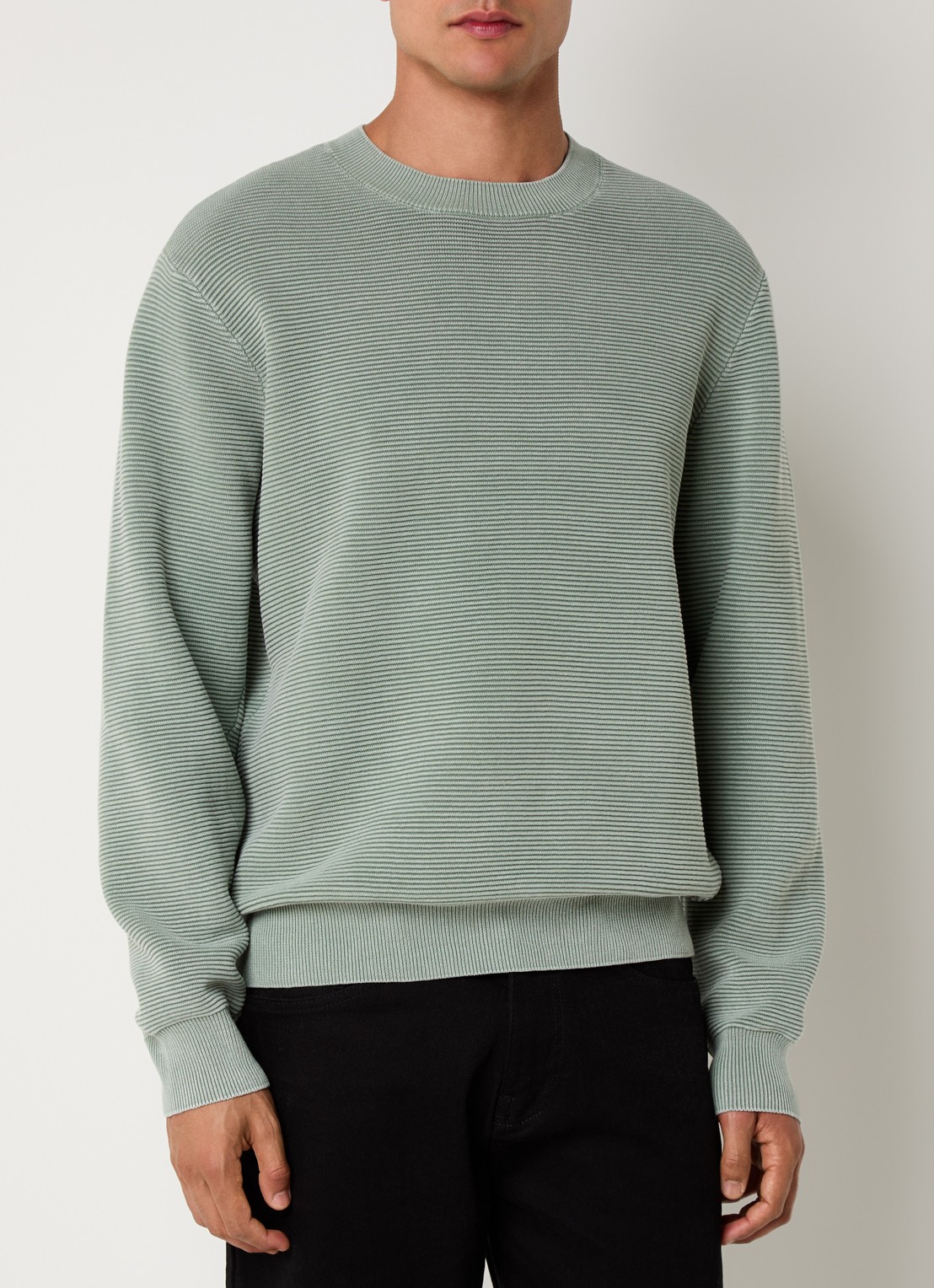Armani Grofgebreide pullover met ronde hals - detail lindegroen