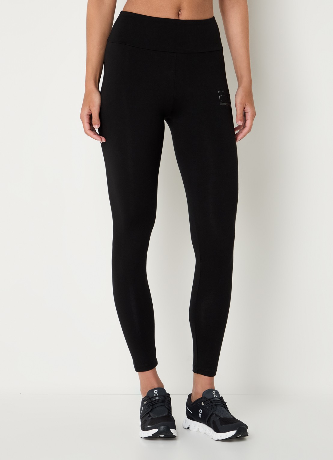 Armani High waist skinny fit legging met logo - detail zwart