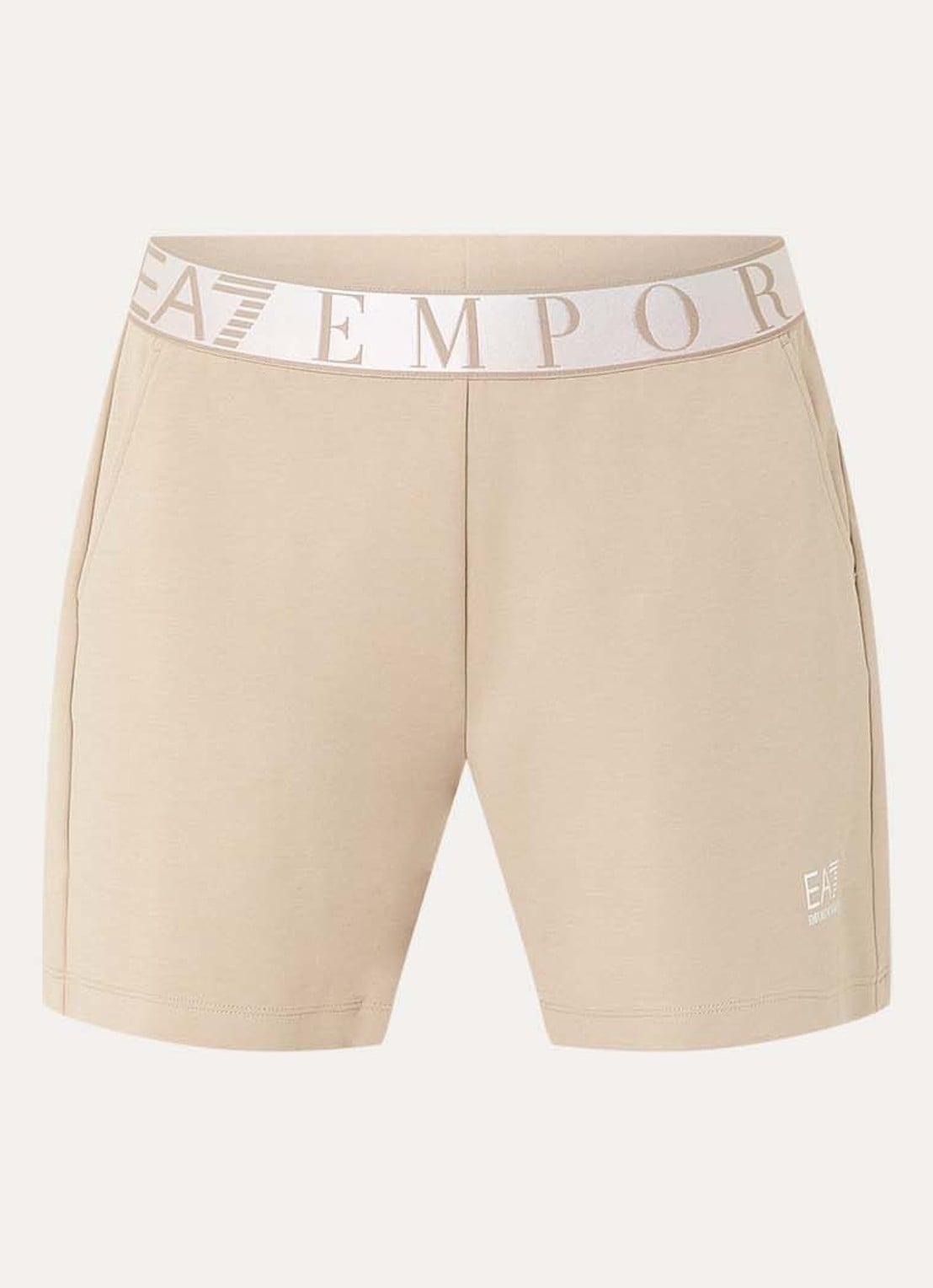 Armani High waist straight fit korte broek met logoband en steekzakken - voorkant 2 beige
