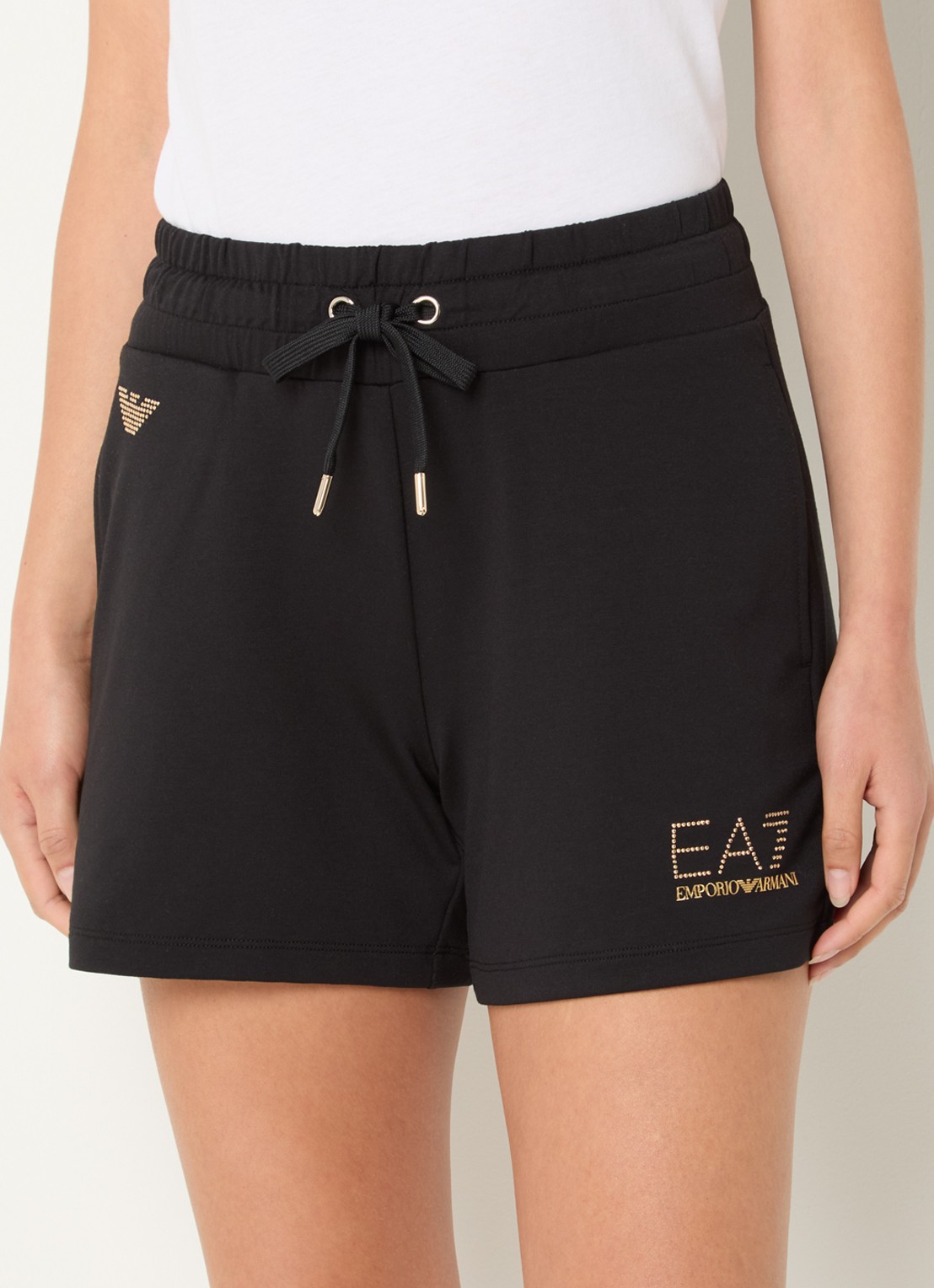Armani High waist straight fit korte joggingbroek met logo - detail 3 zwart