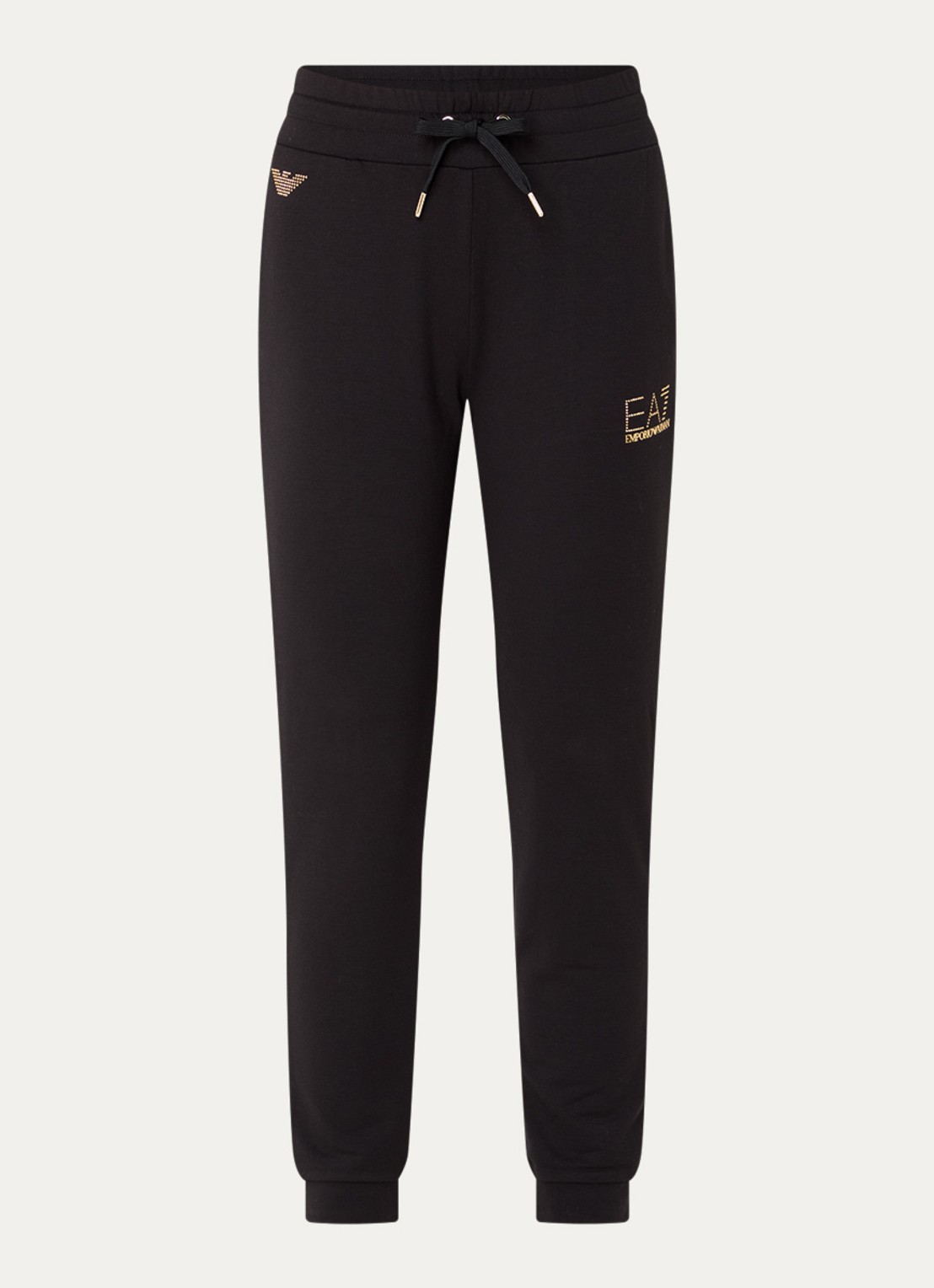 Armani High waist tapered fit joggingbroek met logo en strass - voorkant 2 zwart