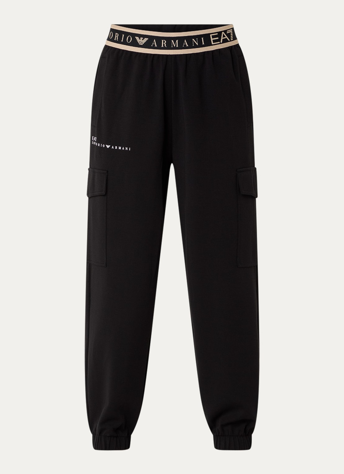 Armani High waist tapered fit joggingbroek met logoband en klepzakken - voorkant 3 zwart