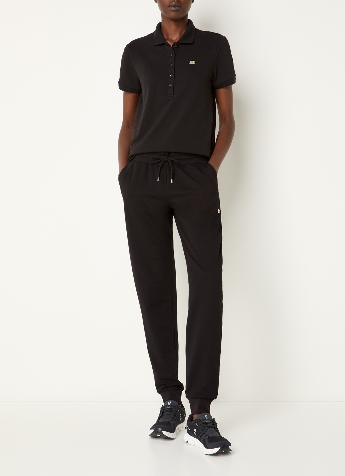 Armani High waist tapered fit joggingbroek met steekzakken - voorkant 4 zwart