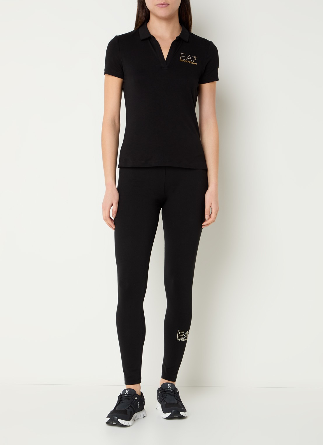 Armani High waist trainingslegging met logo - voorkant 5 zwart