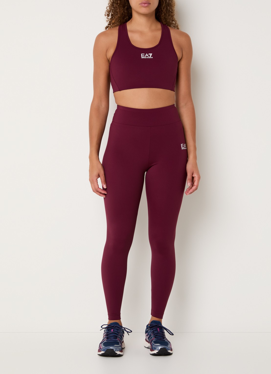 Armani High waist trainingslegging met logo - voorkant 3 bordeauxrood