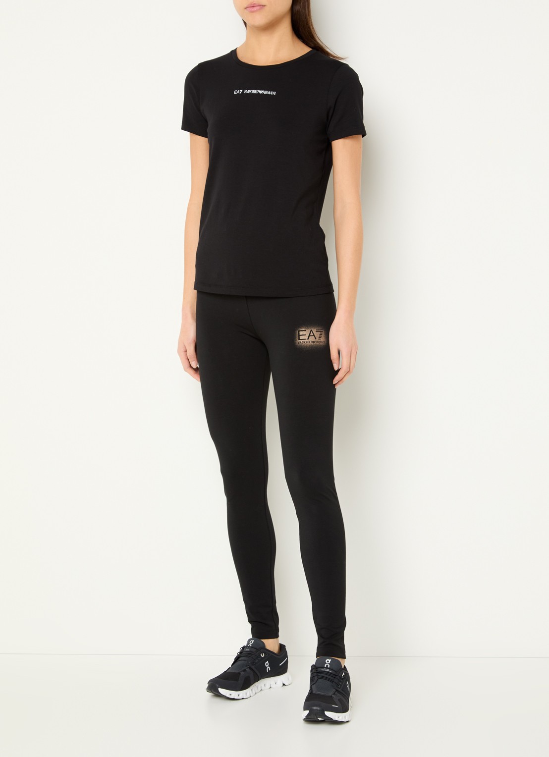 Armani High waist trainingslegging met logo - voorkant 5 zwart