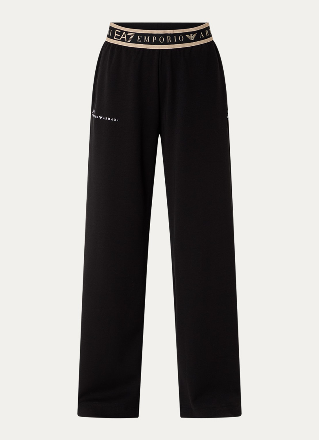Armani High waist wide fit broek met logoband en steekzakken - voorkant 2 zwart