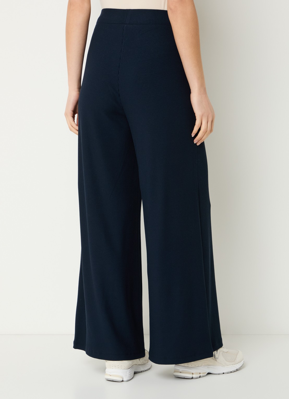 Armani High waist wide fit broek met ribstructuur en logo - achterkant 4 donkerblauw