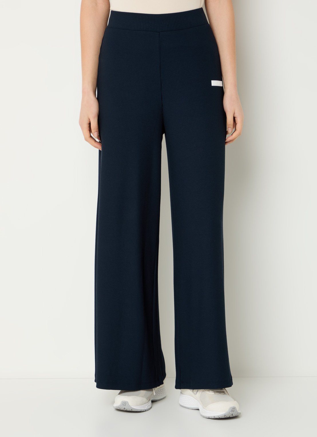 Armani High waist wide fit broek met ribstructuur en logo - detail 3 donkerblauw