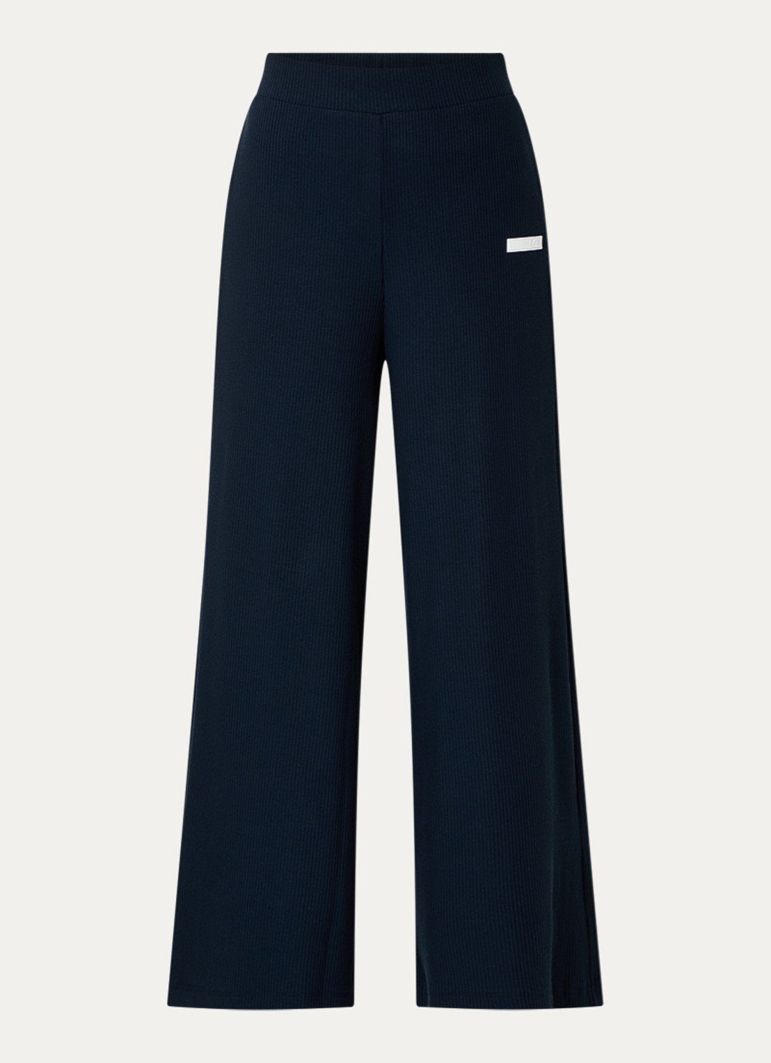 Armani High waist wide fit broek met ribstructuur en logo - voorkant donkerblauw