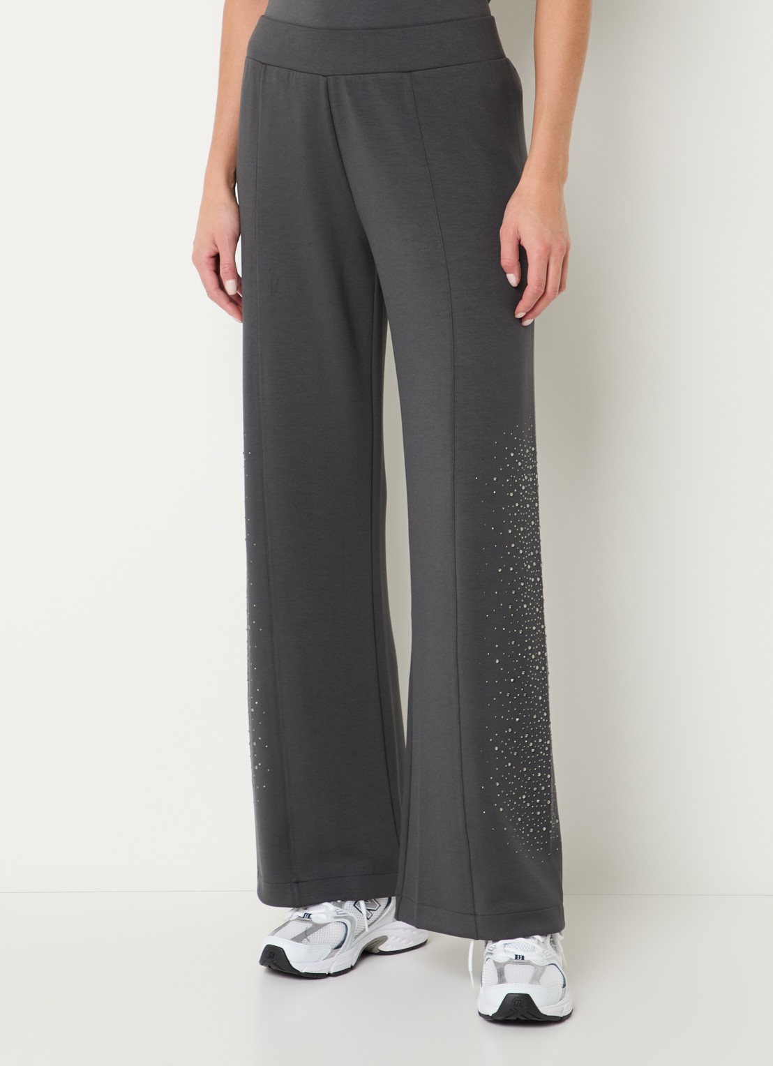 Armani High waist wide fit joggingbroek met strass - detail 2 donkergrijs