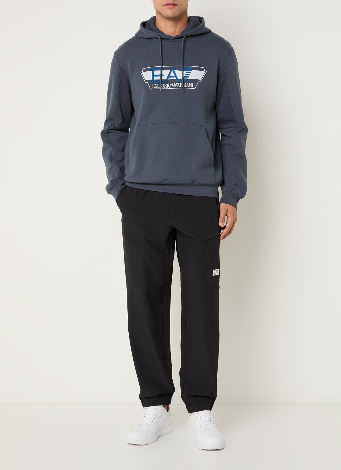 Armani Hoodie met 3D logoprint - voorkant 3 staalblauw