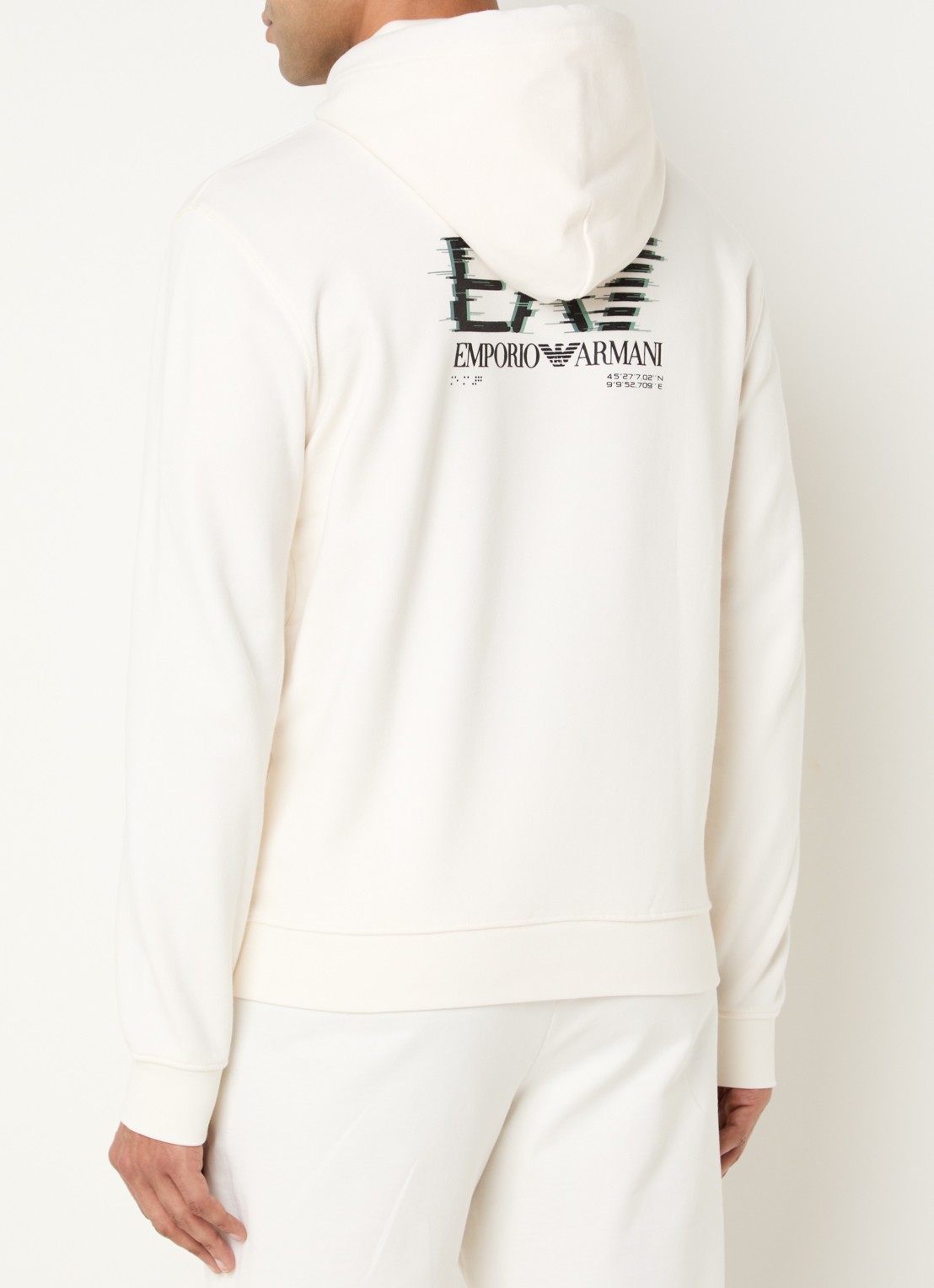 Armani Hoodie met logo- en backprint - detail 2 gebroken wit