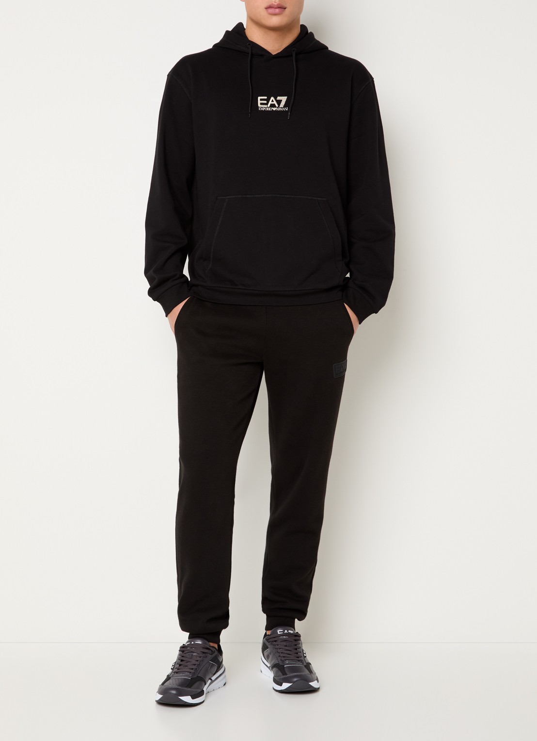 Armani Hoodie met logo- en backprint - voorkant 5 zwart