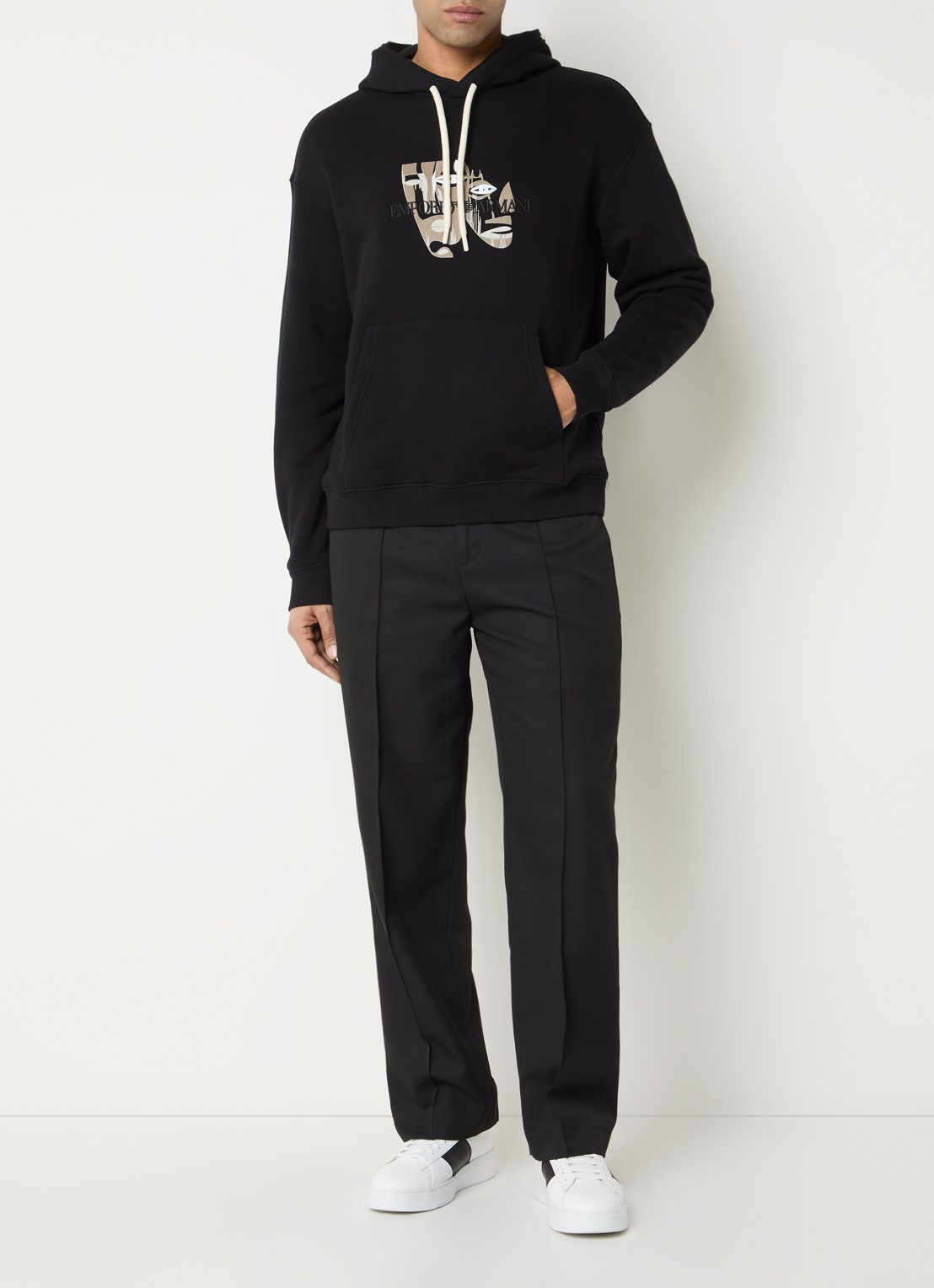 Armani Hoodie met logo en print - voorkant 3 zwart