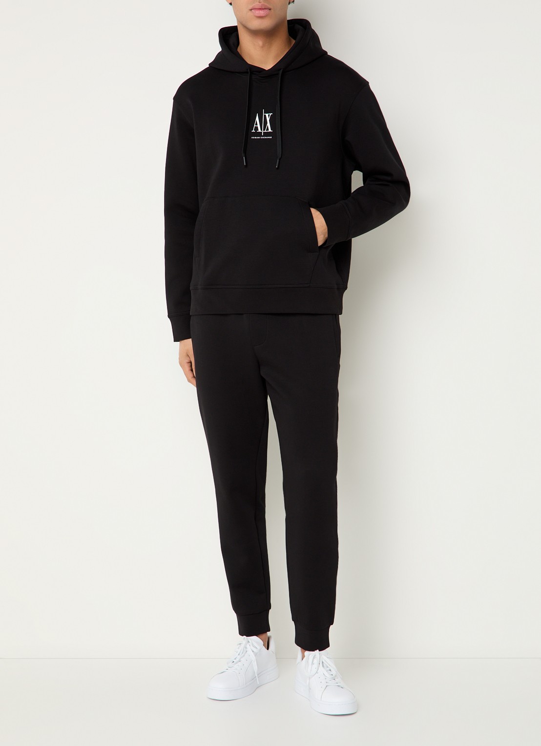 Armani Hoodie met logoborduring - voorkant 2 zwart