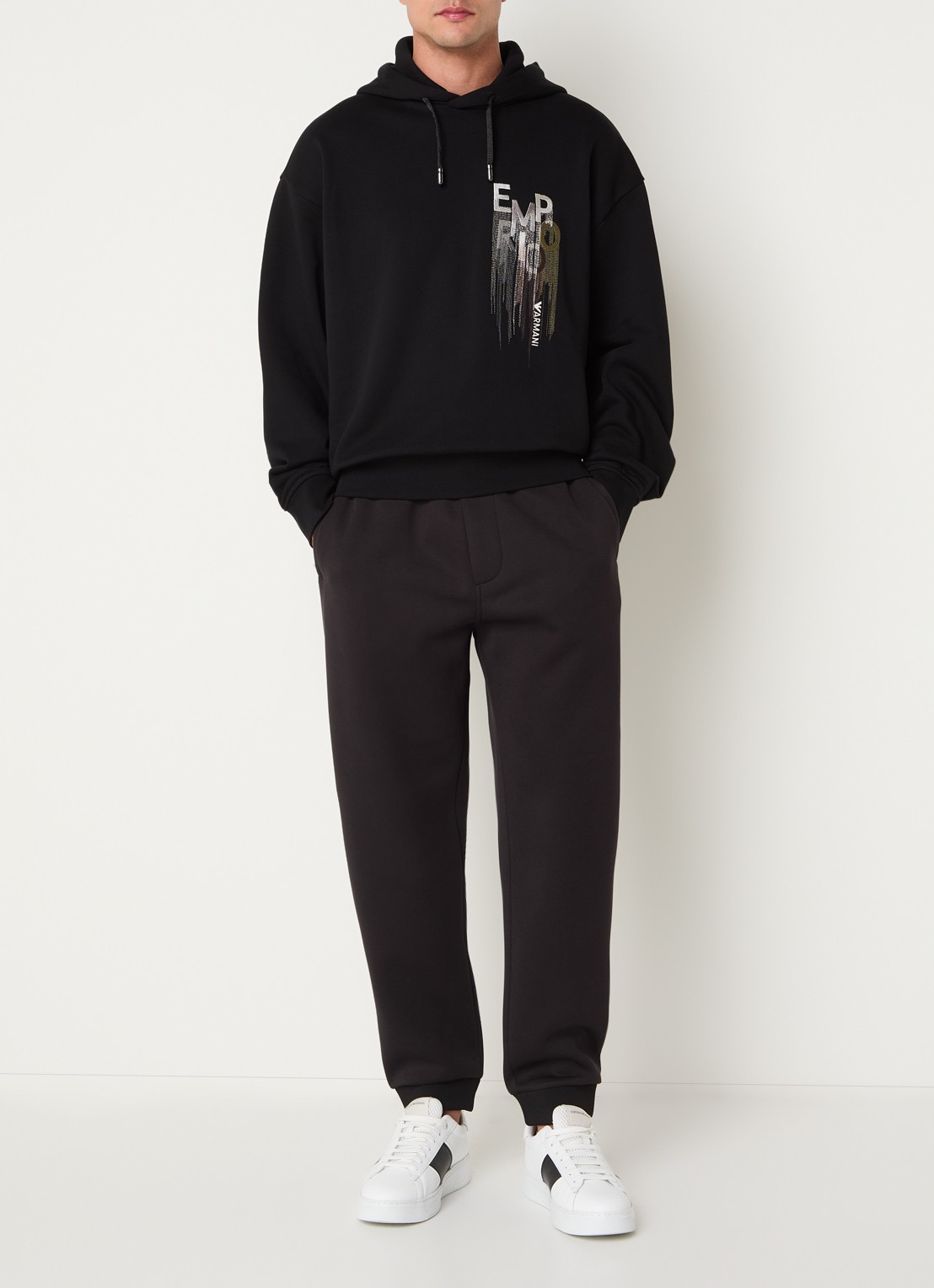 Armani hoodie met logoborduring - voorkant 5 zwart