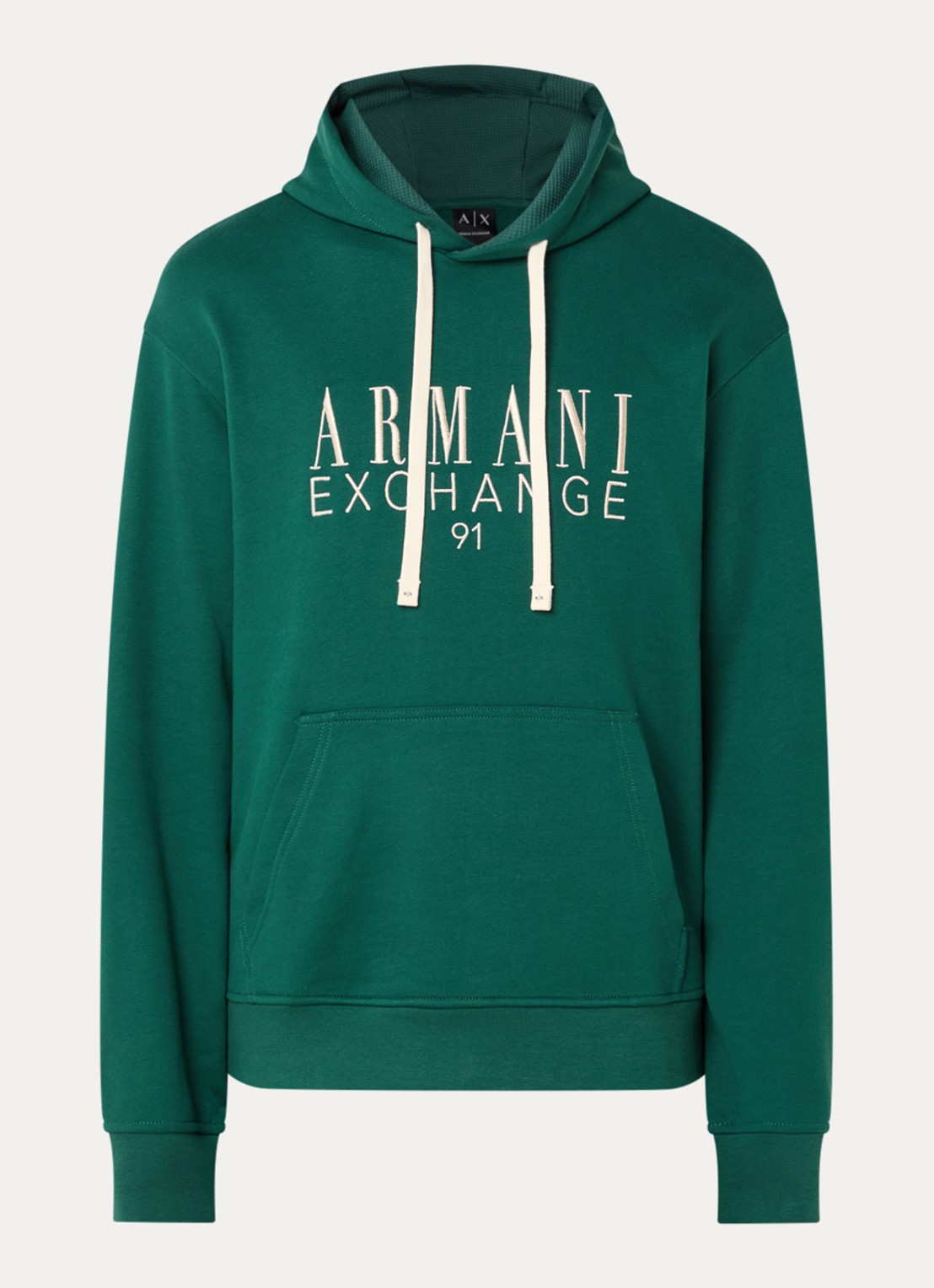 Armani Hoodie met logoprint en kangeroezak - voorkant donkergroen