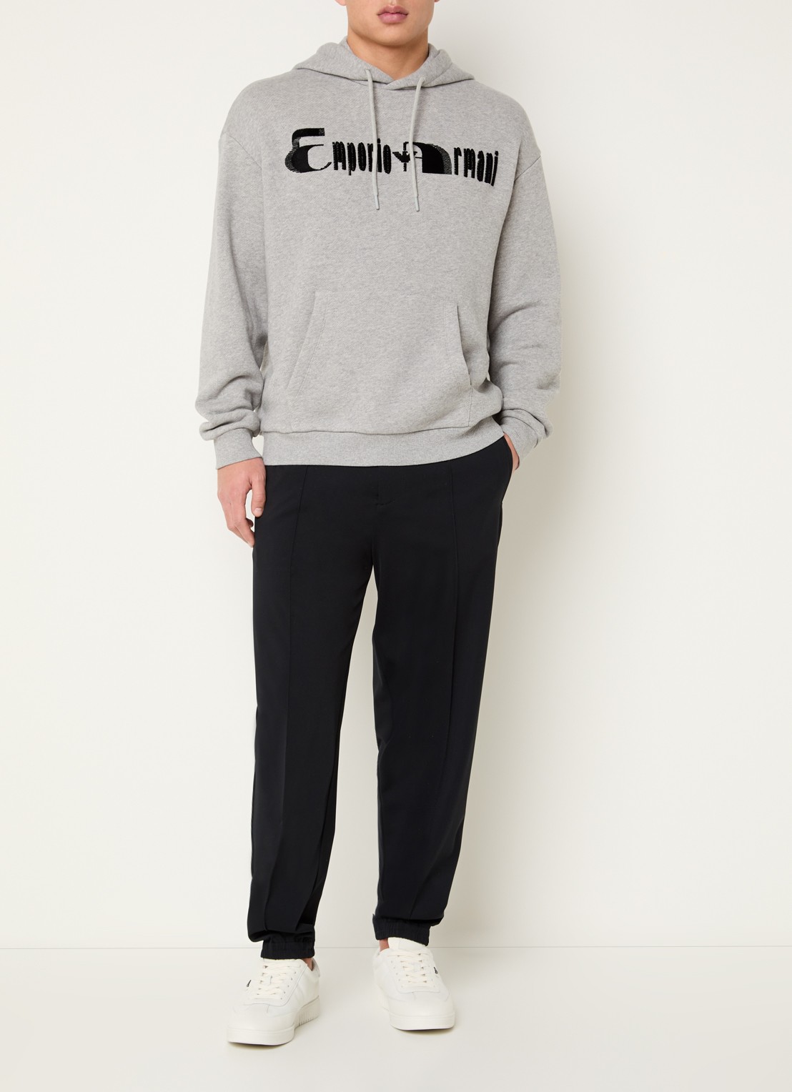 Armani Hoodie met logoprint - voorkant 3 grijsmele