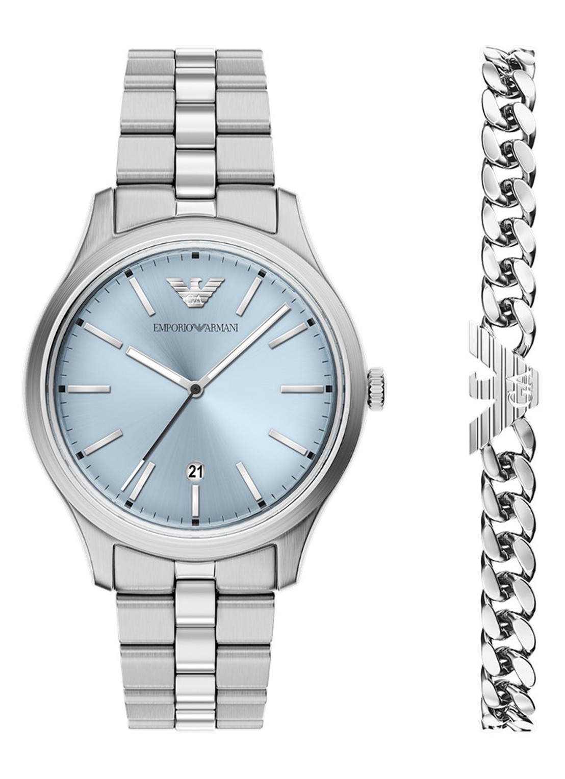 Armani Horloge en armband set van 2 AR80090SET - voorkant 6 zilver