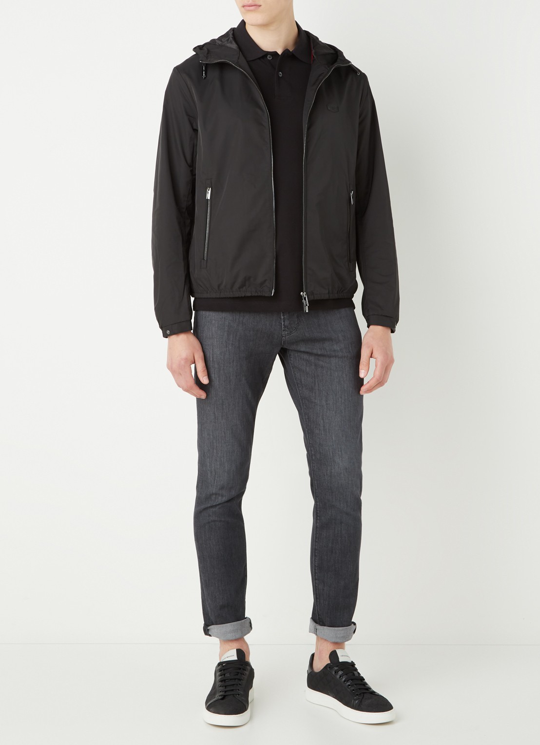 Armani Jack met capuchon en ritszakken - voorkant 2 donkerblauw