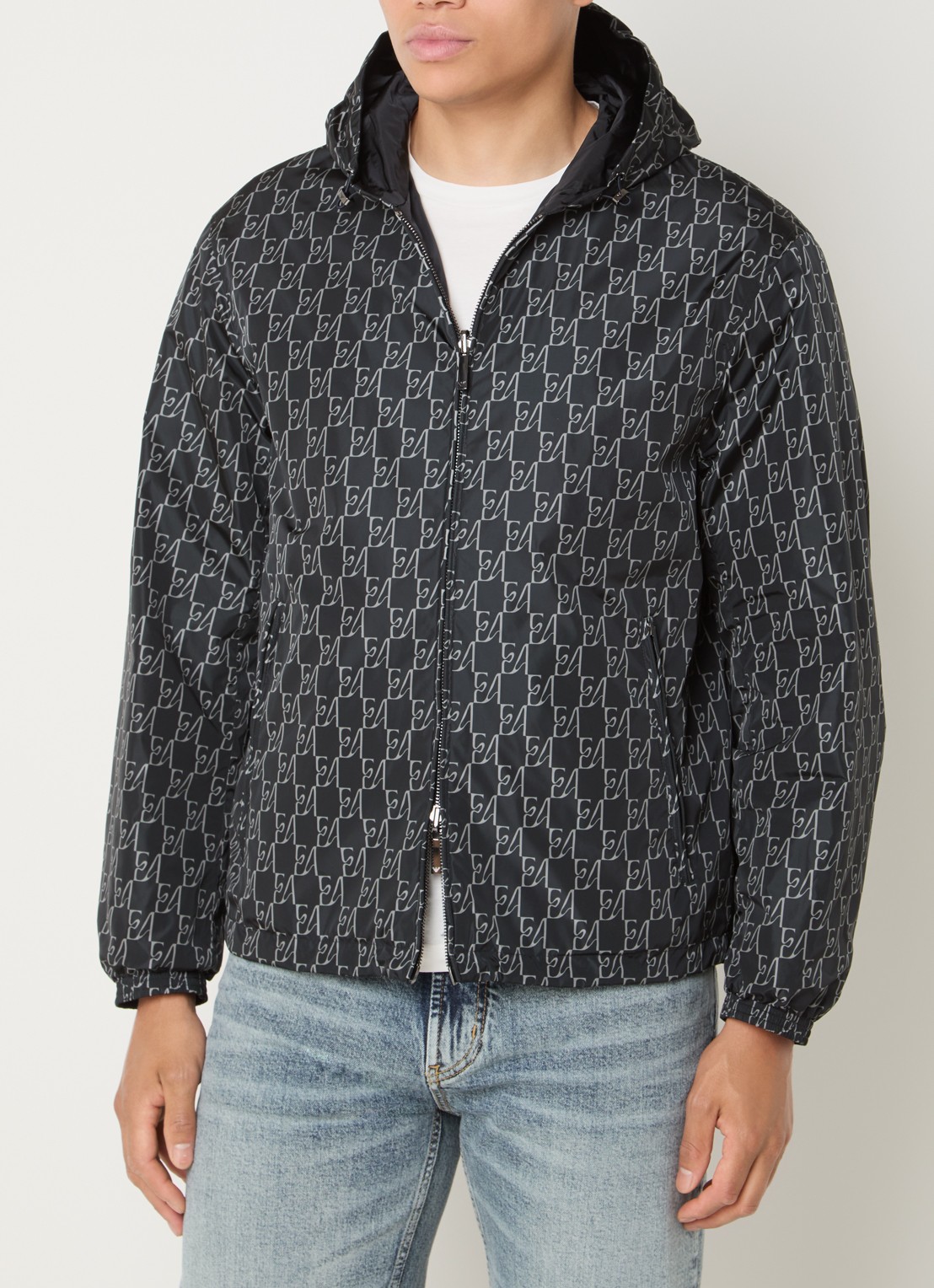 Armani Jack met logoprint en capuchon - detail 4 donkerblauw