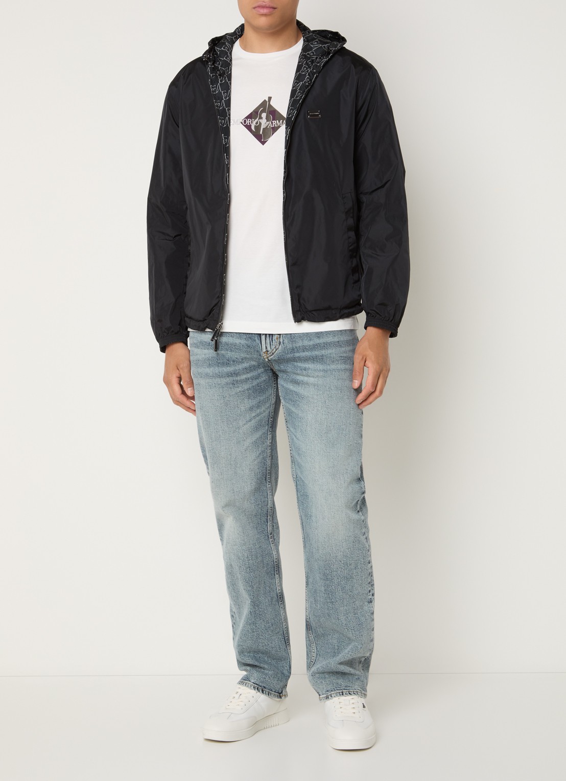 Armani Jack met logoprint en capuchon - voorkant 2 donkerblauw