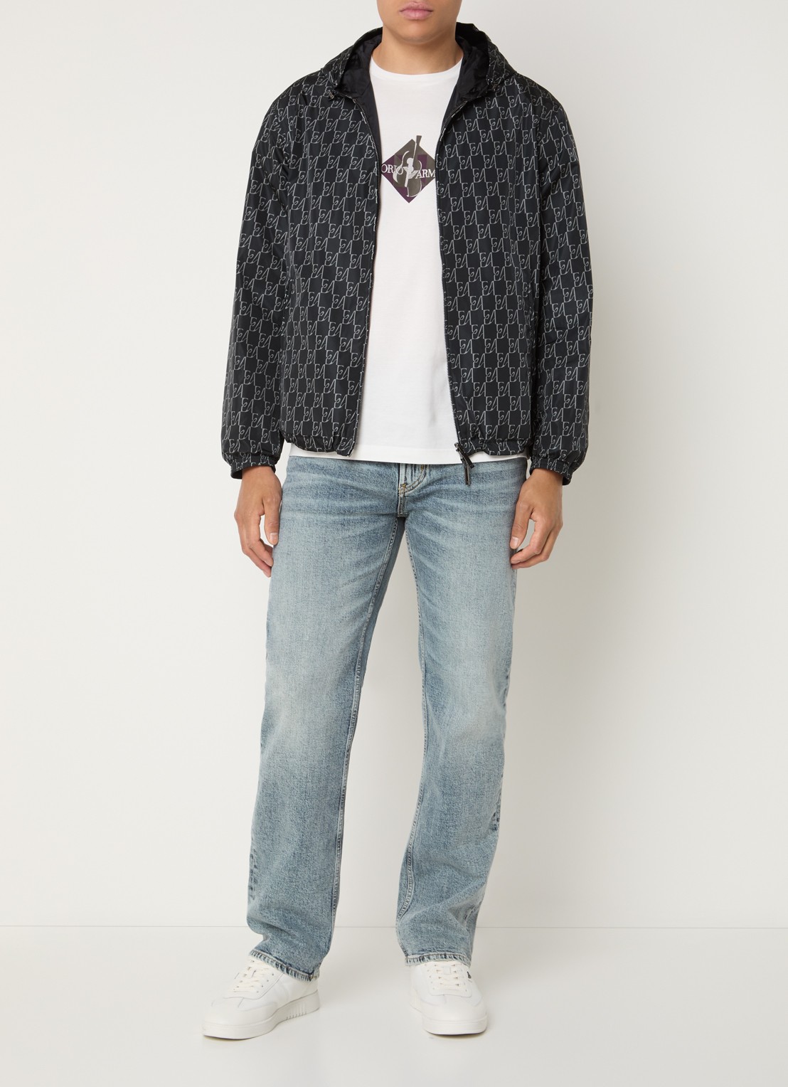 Armani Jack met logoprint en capuchon - voorkant 3 donkerblauw