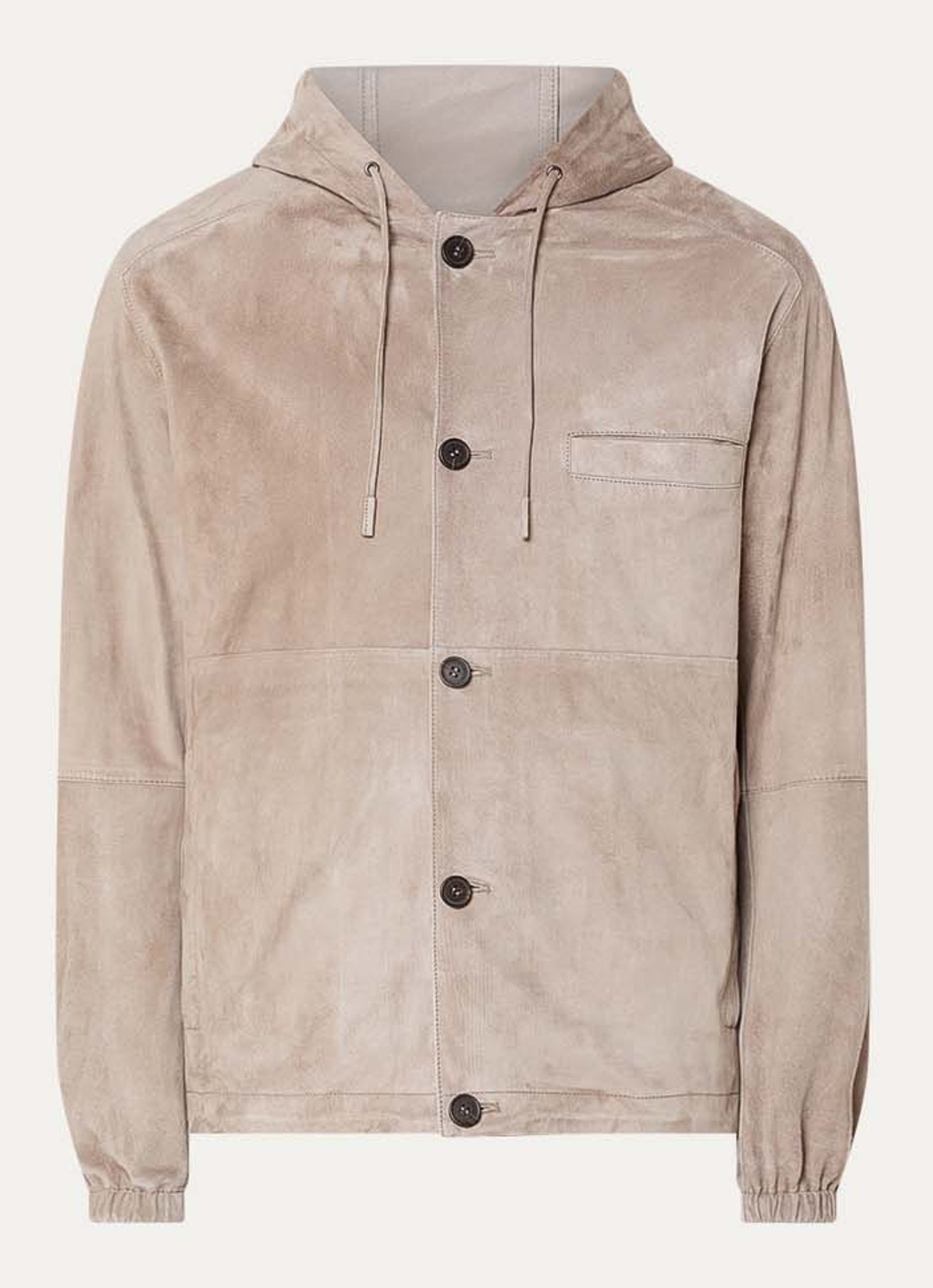 Armani Jack van geitenleer met capuchon en borstzak - voorkant 2 donkerbeige