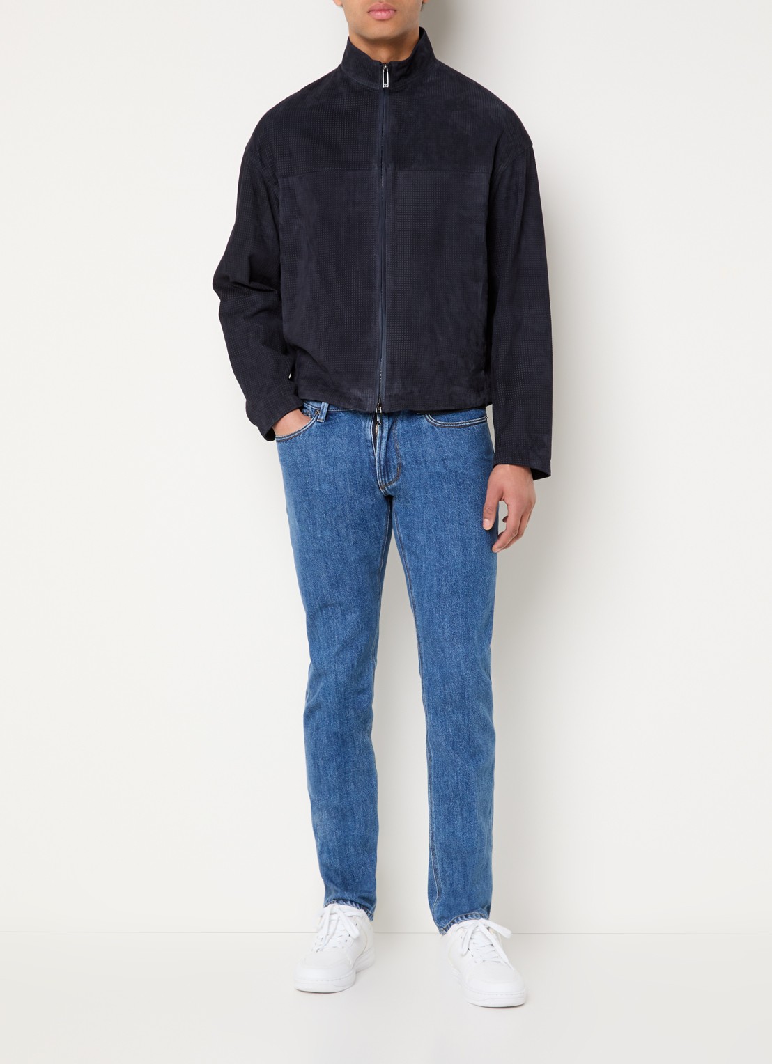 Armani Jack van geitenleer met steekzakken - voorkant 2 donkerblauw