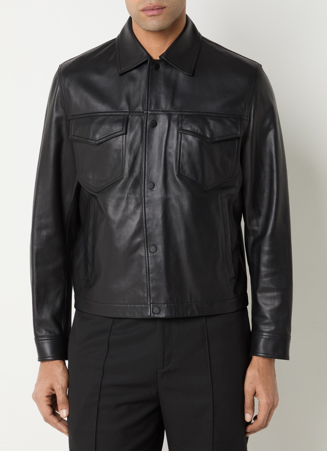 Armani Jack van lamsleer met steekzakken - detail 4 zwart