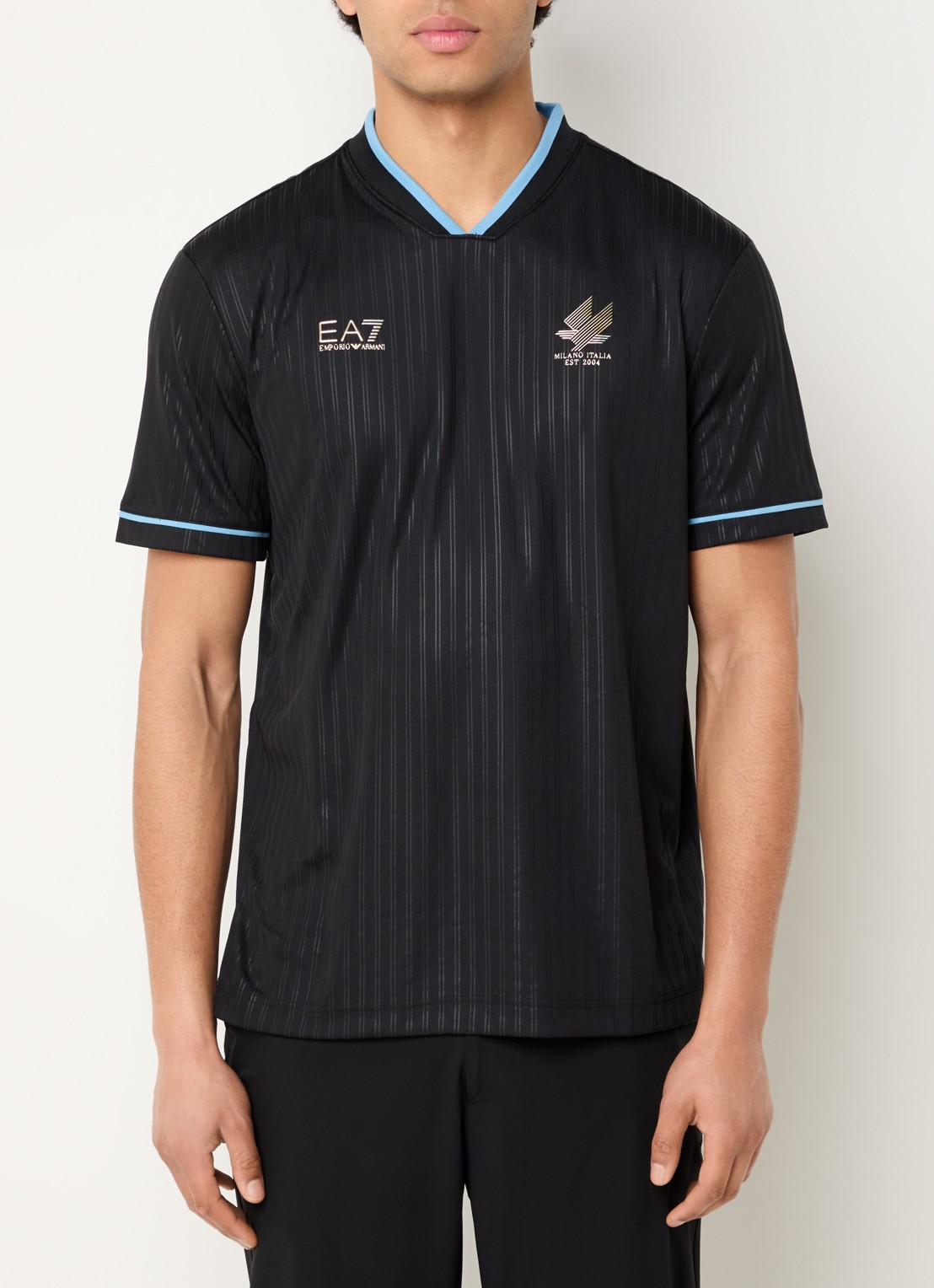 Armani Jersey T-shirt met logo - detail zwart