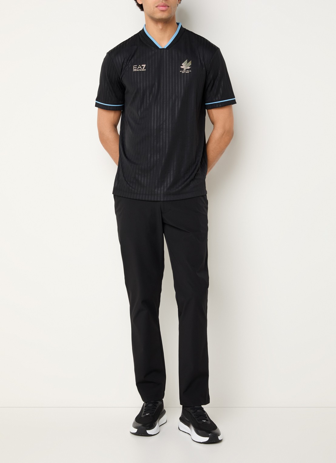 Armani Jersey T-shirt met logo - voorkant 4 zwart
