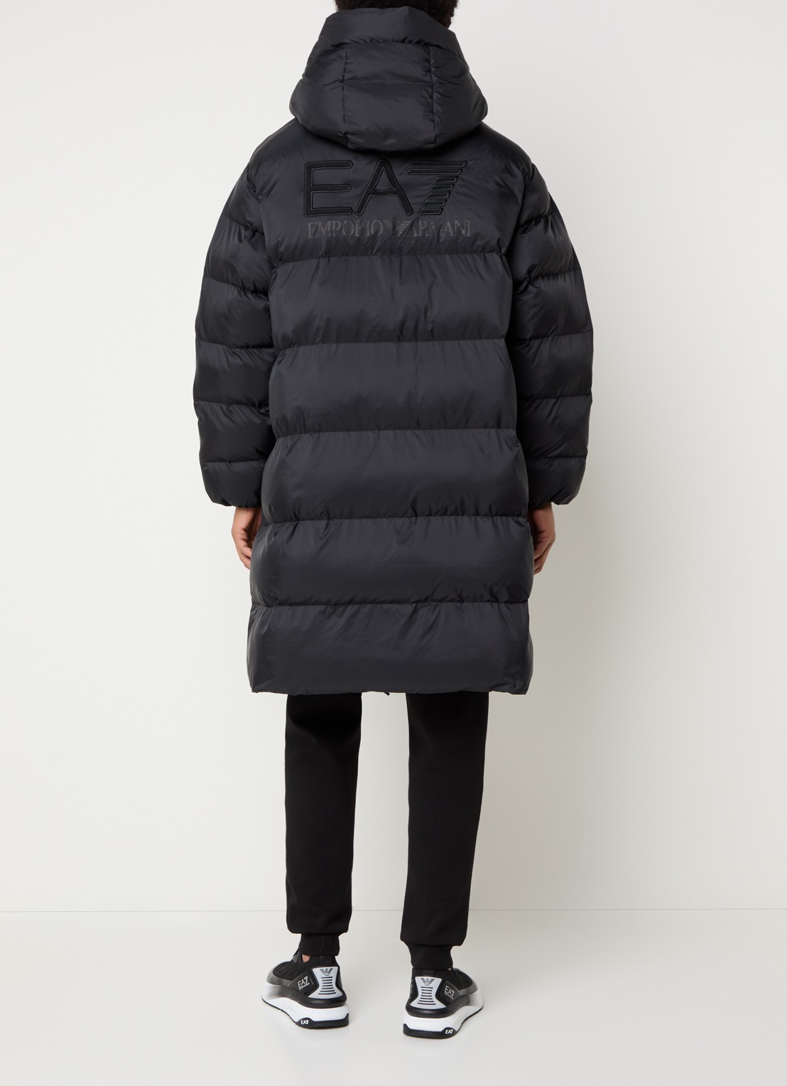 Armani Longline puffer jas met logo- en backprint - achterkant zwart