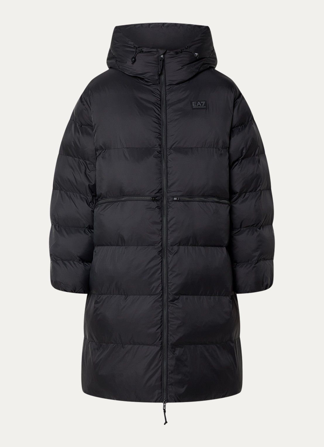 Armani Longline puffer jas met logo- en backprint - voorkant 3 zwart