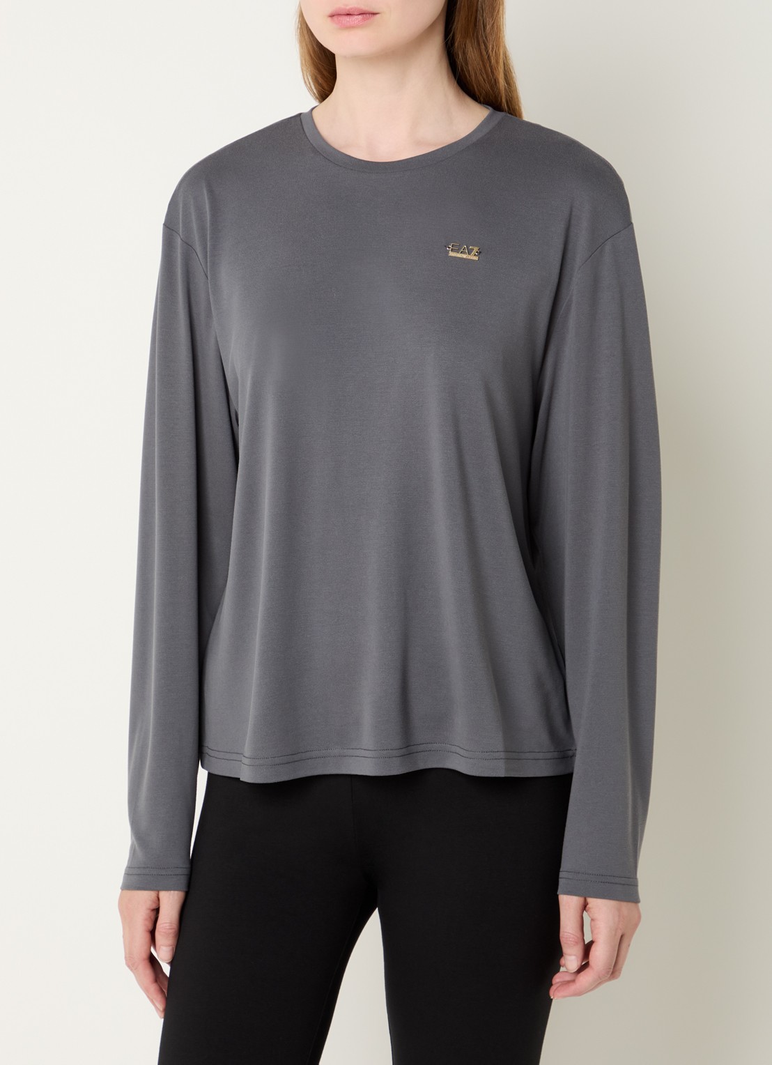 Armani Longsleeve met logo en stretch - detail middengrijs