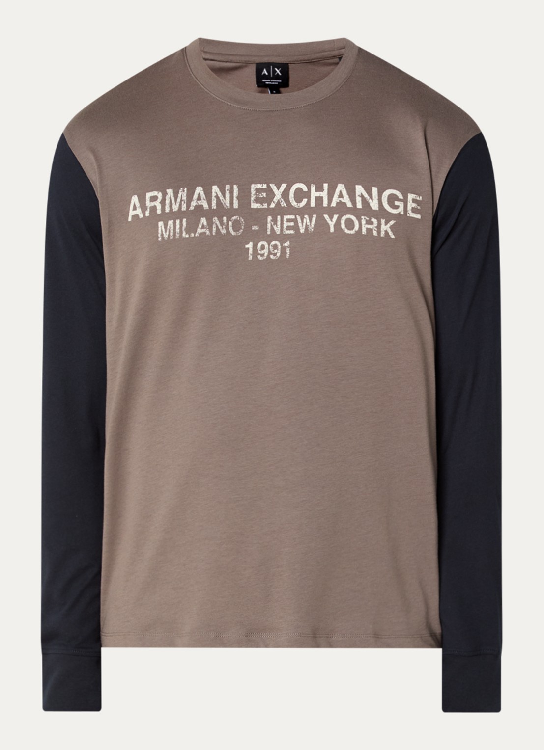 Armani Longsleeve met logoprint - voorkant 3 lichtbruin