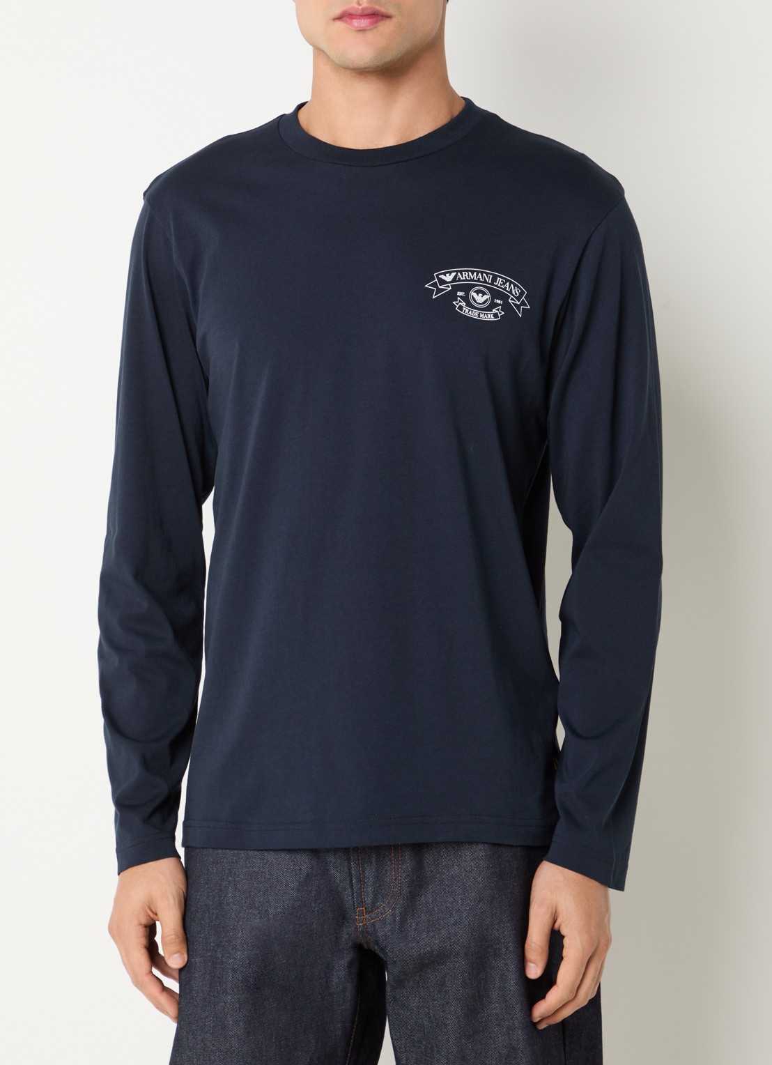 Armani Longsleeve met logoprint - detail 4 donkerblauw