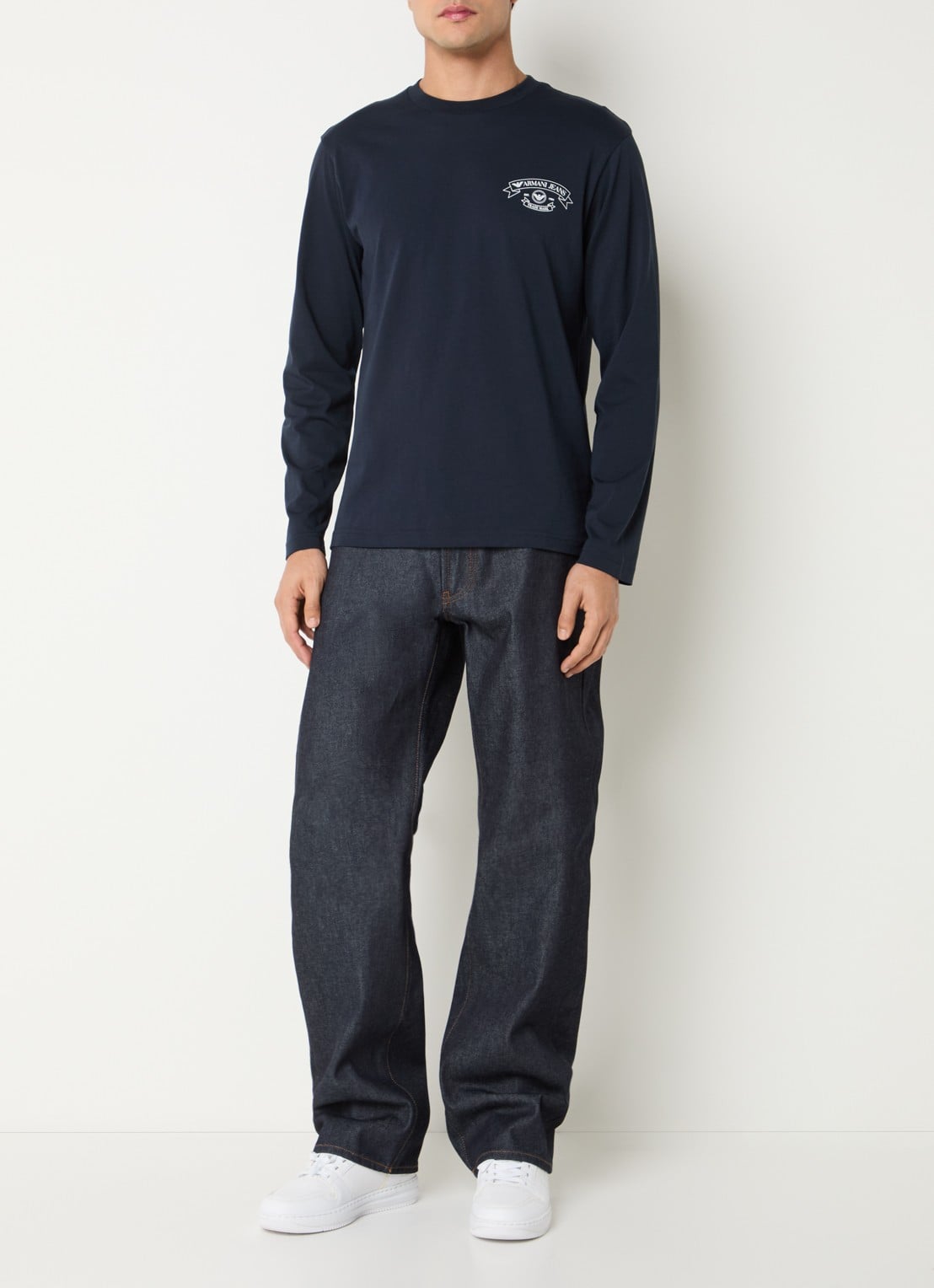 Armani Longsleeve met logoprint - voorkant 3 donkerblauw
