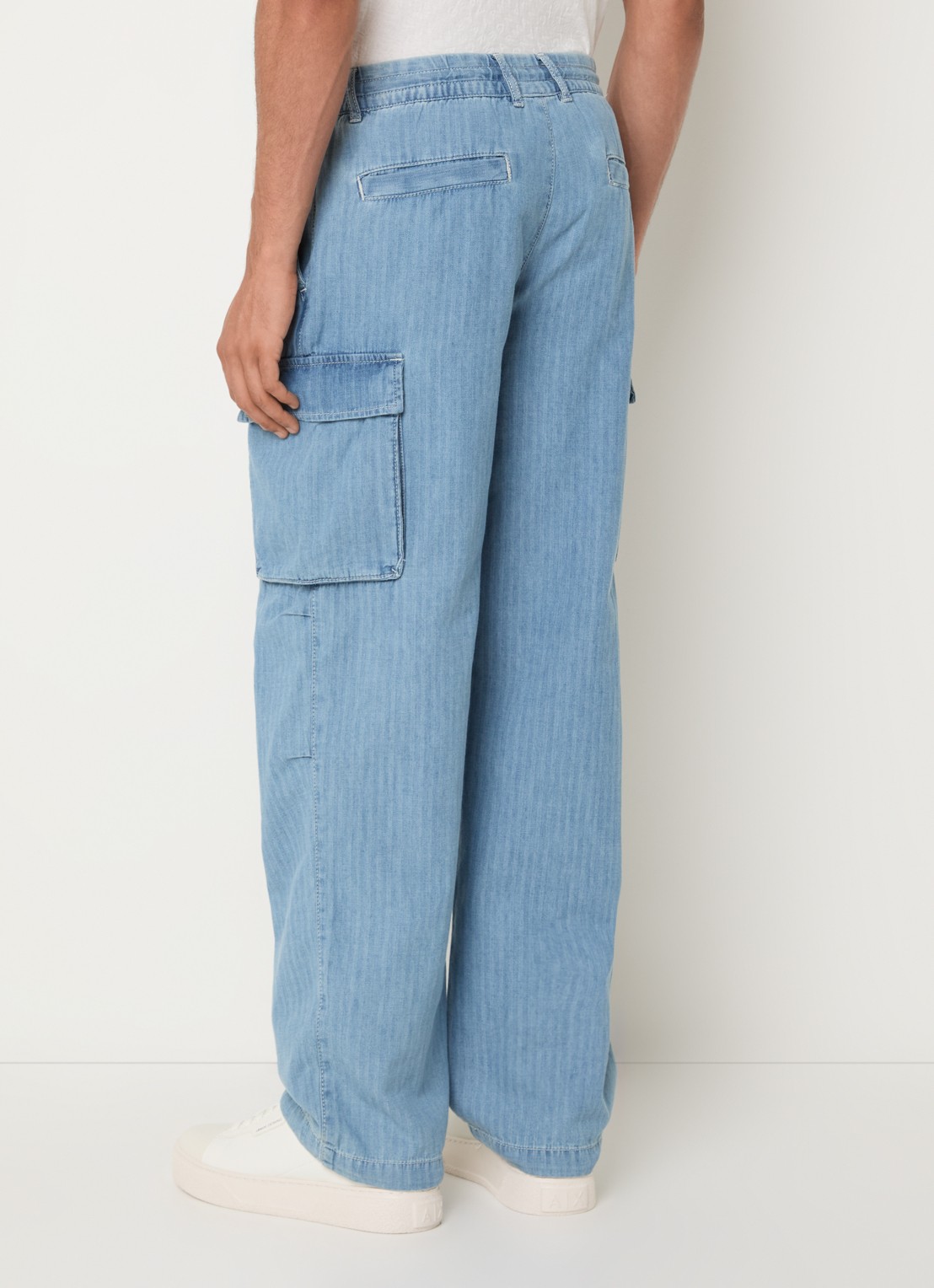 Armani Loose fit cargobroek van chambray met klepzakken - achterkant 3 indigo
