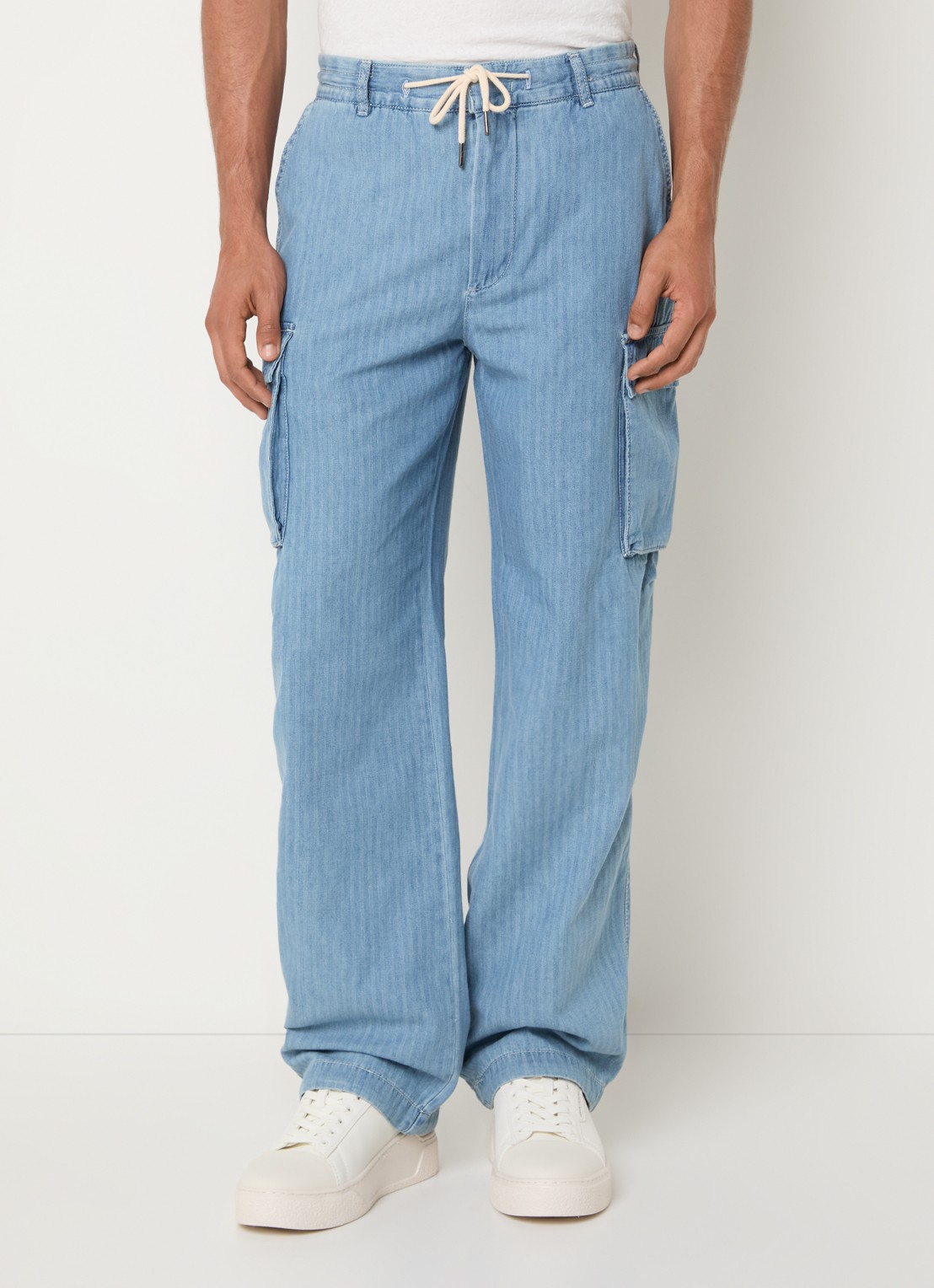 Armani Loose fit cargobroek van chambray met klepzakken - detail 4 indigo