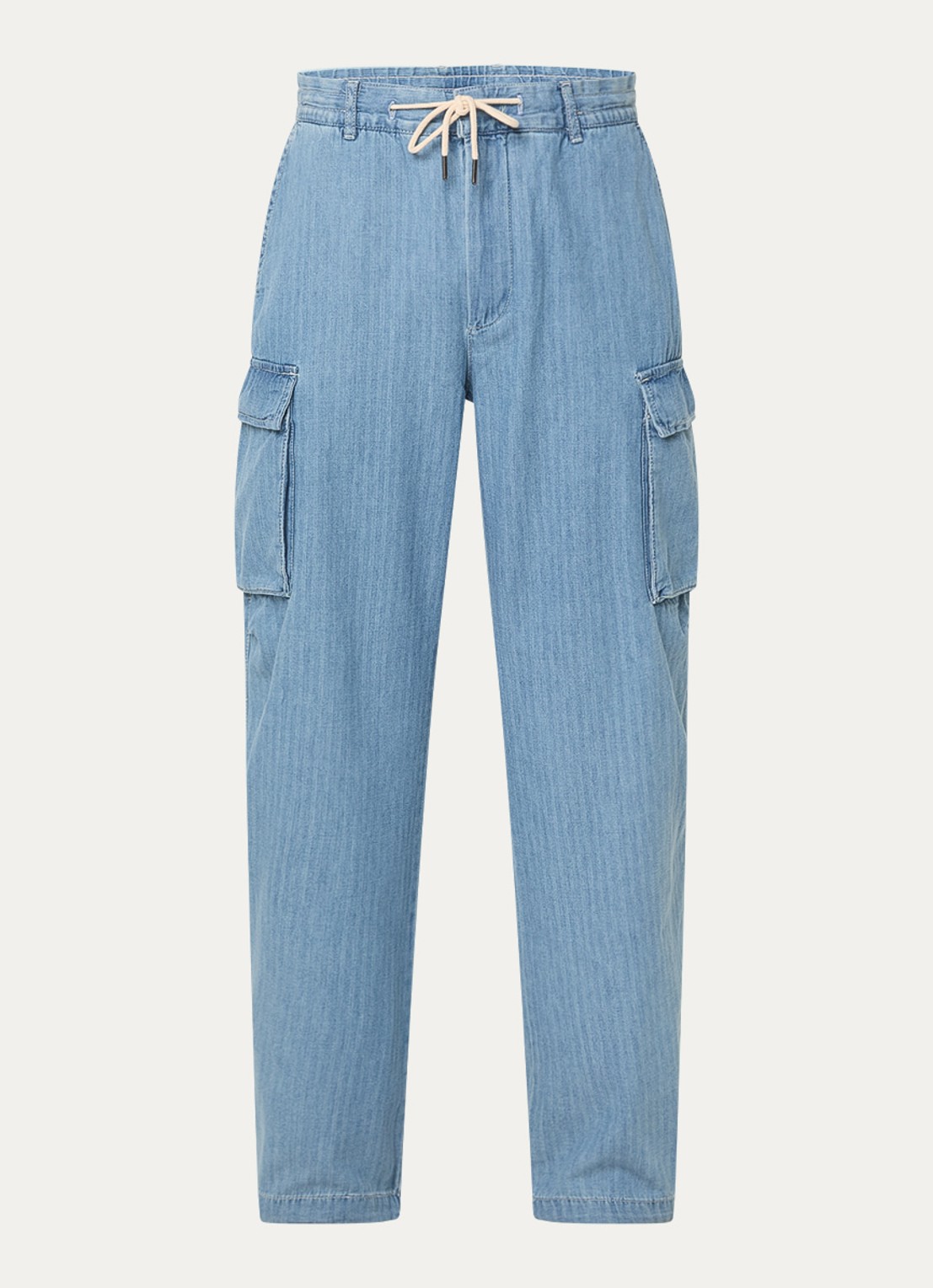 Armani Loose fit cargobroek van chambray met klepzakken - voorkant indigo