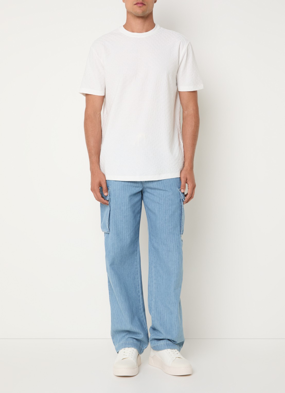 Armani Loose fit cargobroek van chambray met klepzakken - voorkant 2 indigo