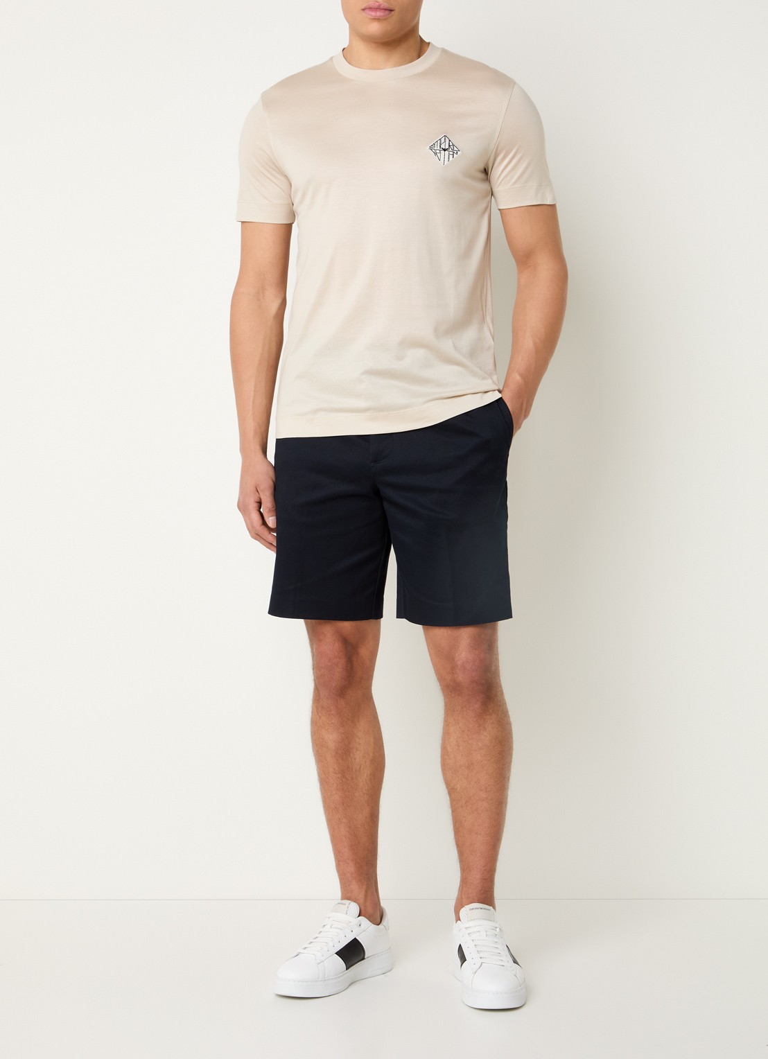Armani Loose fit korte broek met steekzakken  - voorkant 2 donkerblauw