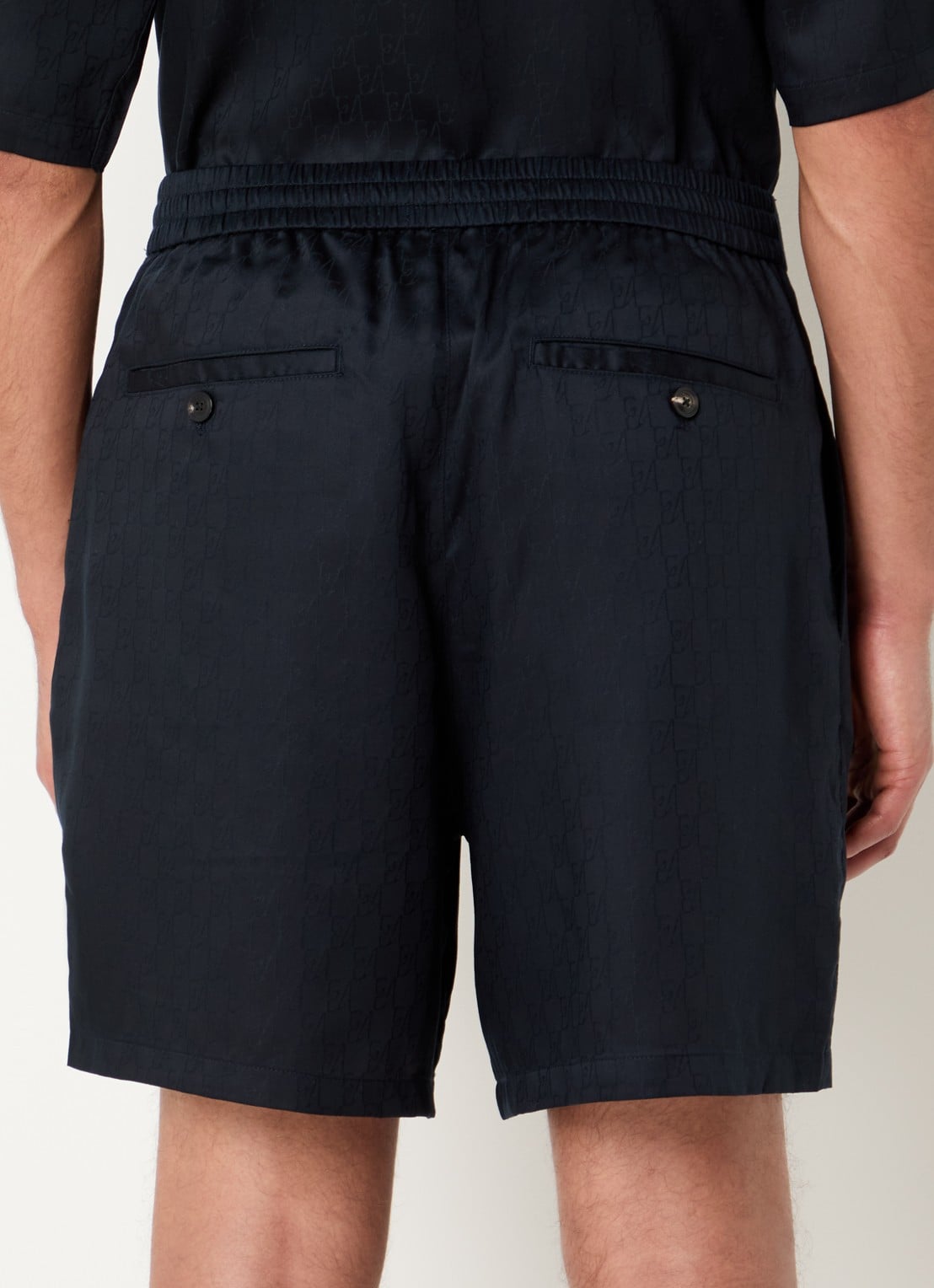Armani Loose fit korte broek van satijn met logoprint - achterkant donkerblauw