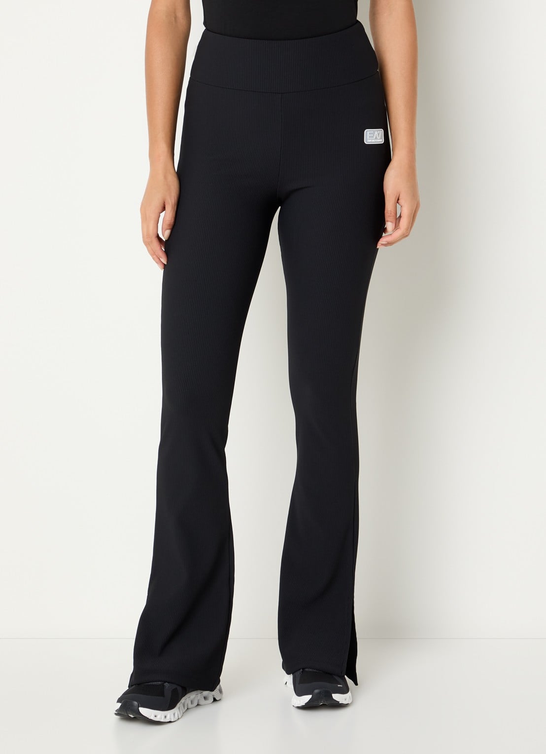 Armani Mid waist flared fit trainingslegging met plisse  - detail zwart