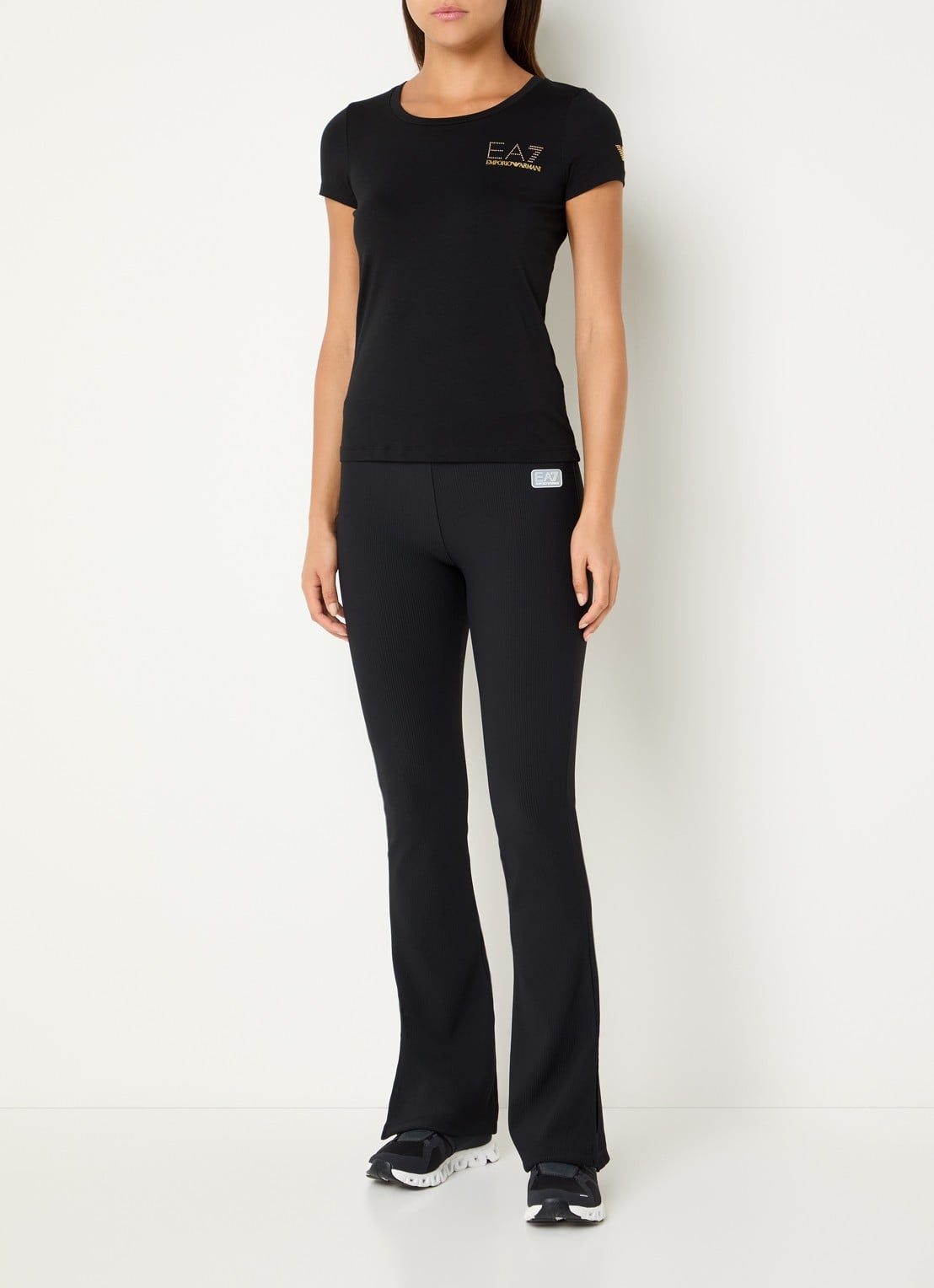 Armani Mid waist flared fit trainingslegging met plisse  - voorkant 5 zwart