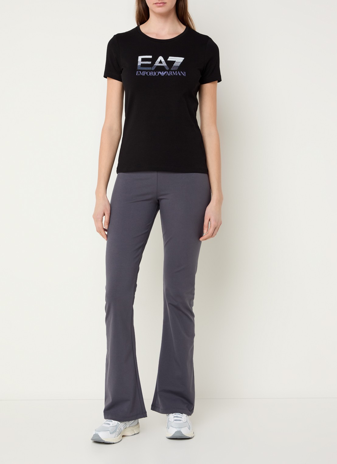 Armani Mid waist flared legging met logo - voorkant 3 donkergrijs