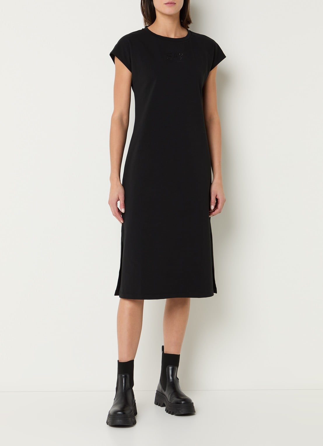 Armani Midi jurk met logo en strass - detail zwart