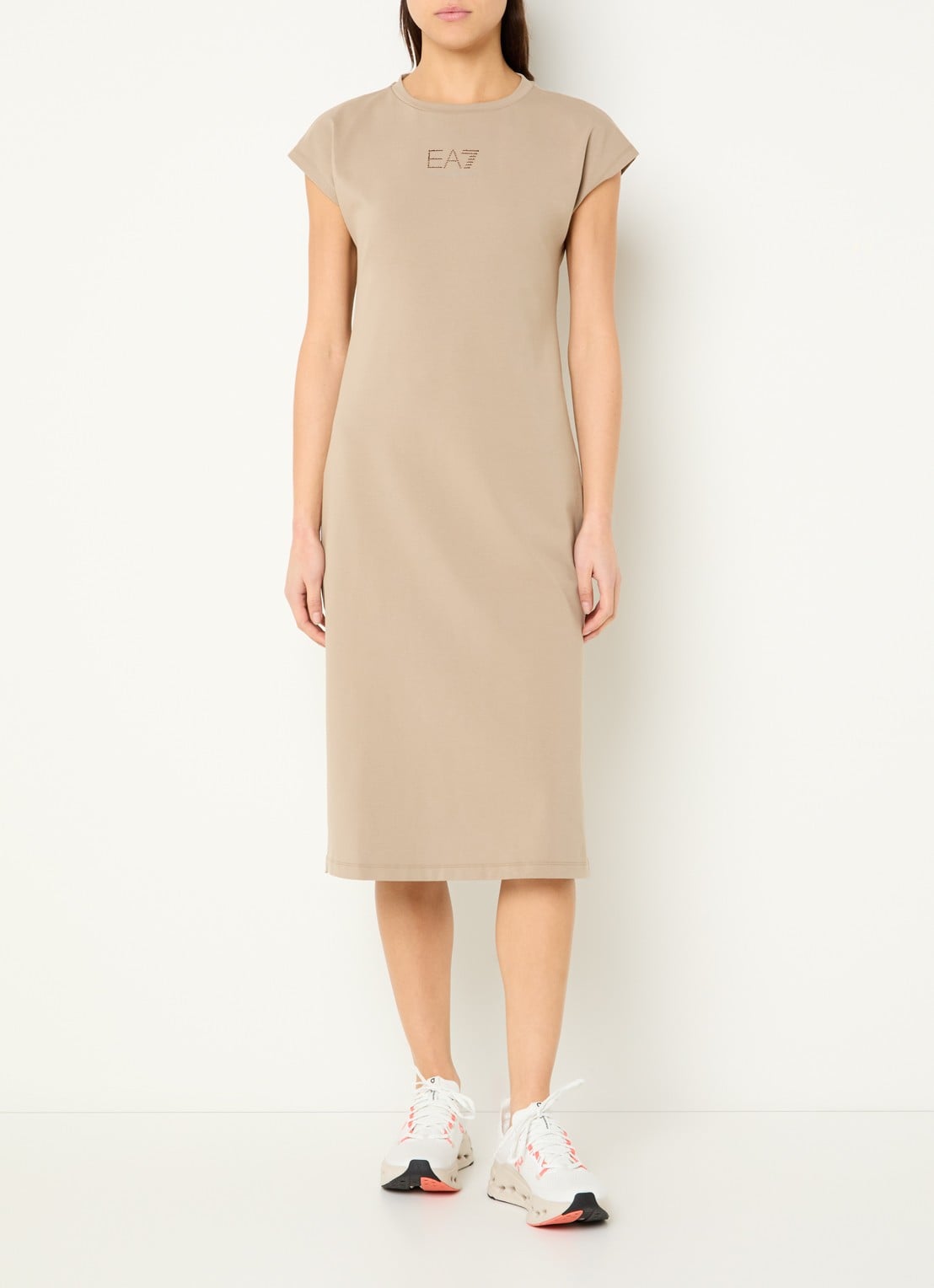 Armani Midi jurk met logo en strass - detail 3 beige